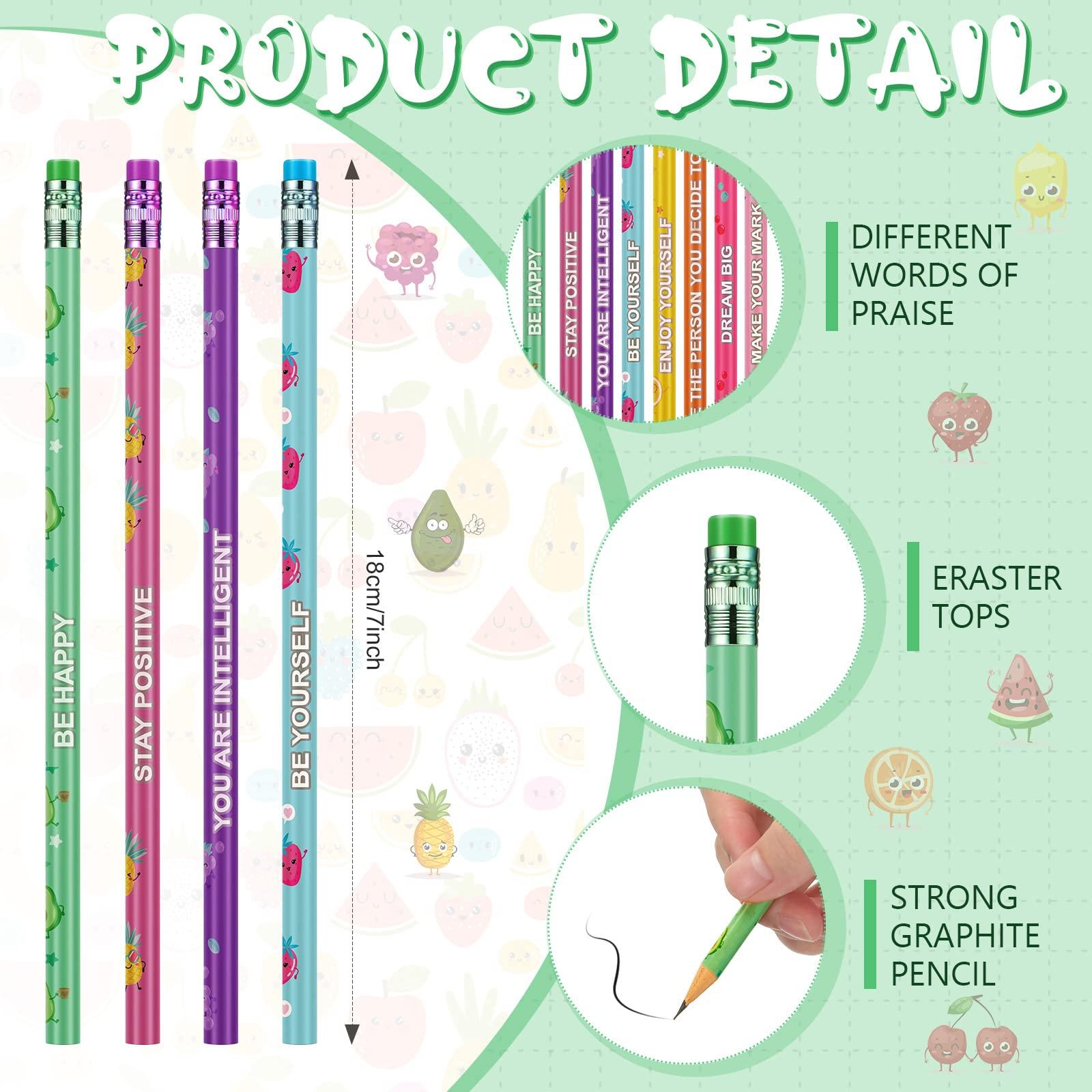 Leinuosen 200 Pcs Scented Pencils Bulk for Kids Inspirational Cute Fun Wood Smelly Pencils with Erasers Fruit Elements for School Classroom Office Students - Image 4