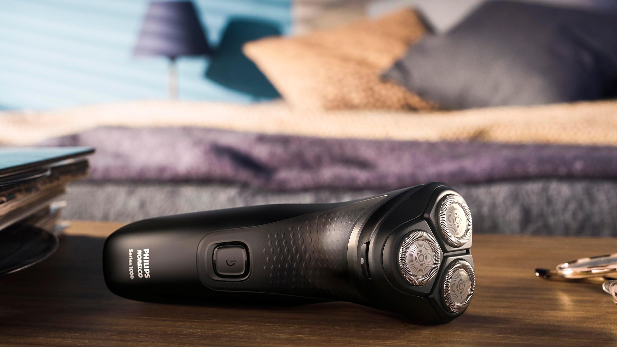 Philips Norelco Shaver 1100 Series, Dry Electric Shaver, 27 Self-Sharpening ComfortCut Blades, 4D Floating Heads, P-Cap, Deep Black, Model S1016/90 - Image 9