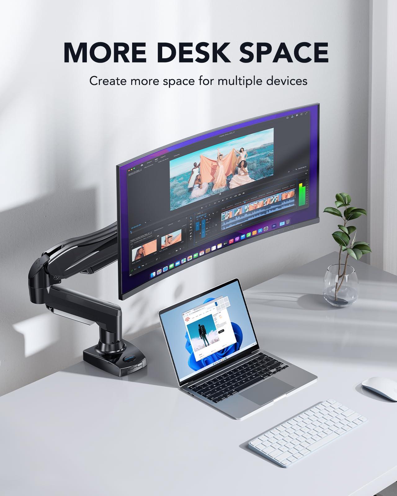 HUANUO Single Monitor Mount, 13 to 32 Inch Gas Monitor Arm, Adjustable Stand, Vesa Mount with Clamp and Grommet Base - Fits 4.4 to 19.8lbs LCD Computer Monitors - Image 5