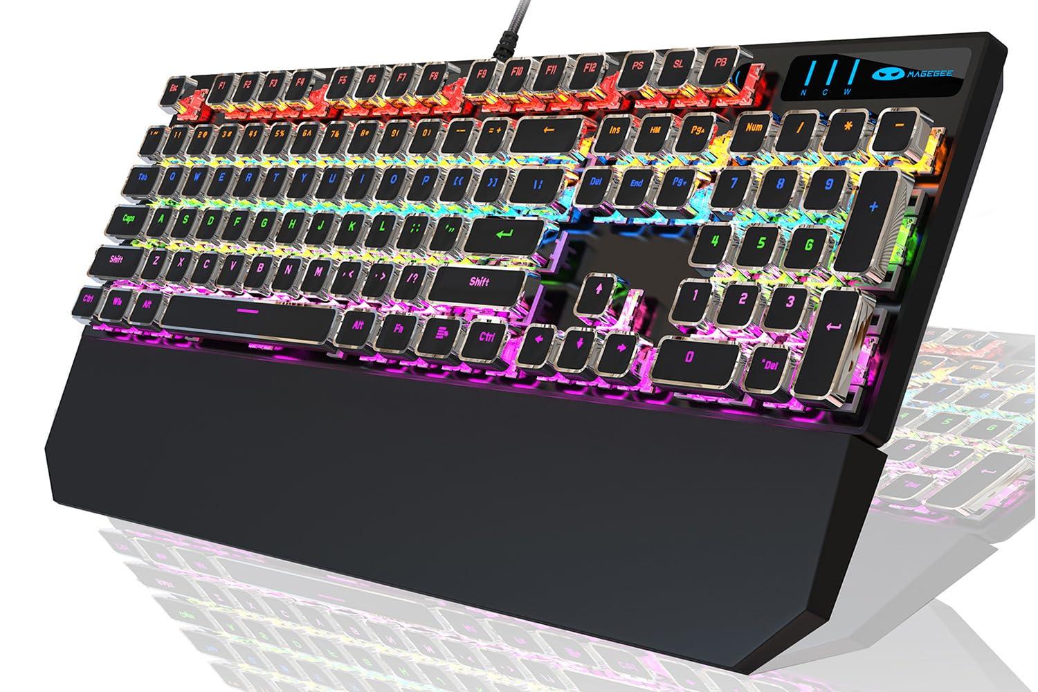 Camiysn Typewriter Style Mechanical Gaming Keyboard, Black Retro Punk Gaming Keyboard with RGB Backlit, 104 Keys Blue Switch Wired Cute Keyboards, Unique Square Keycaps for Windows/Mac/PC