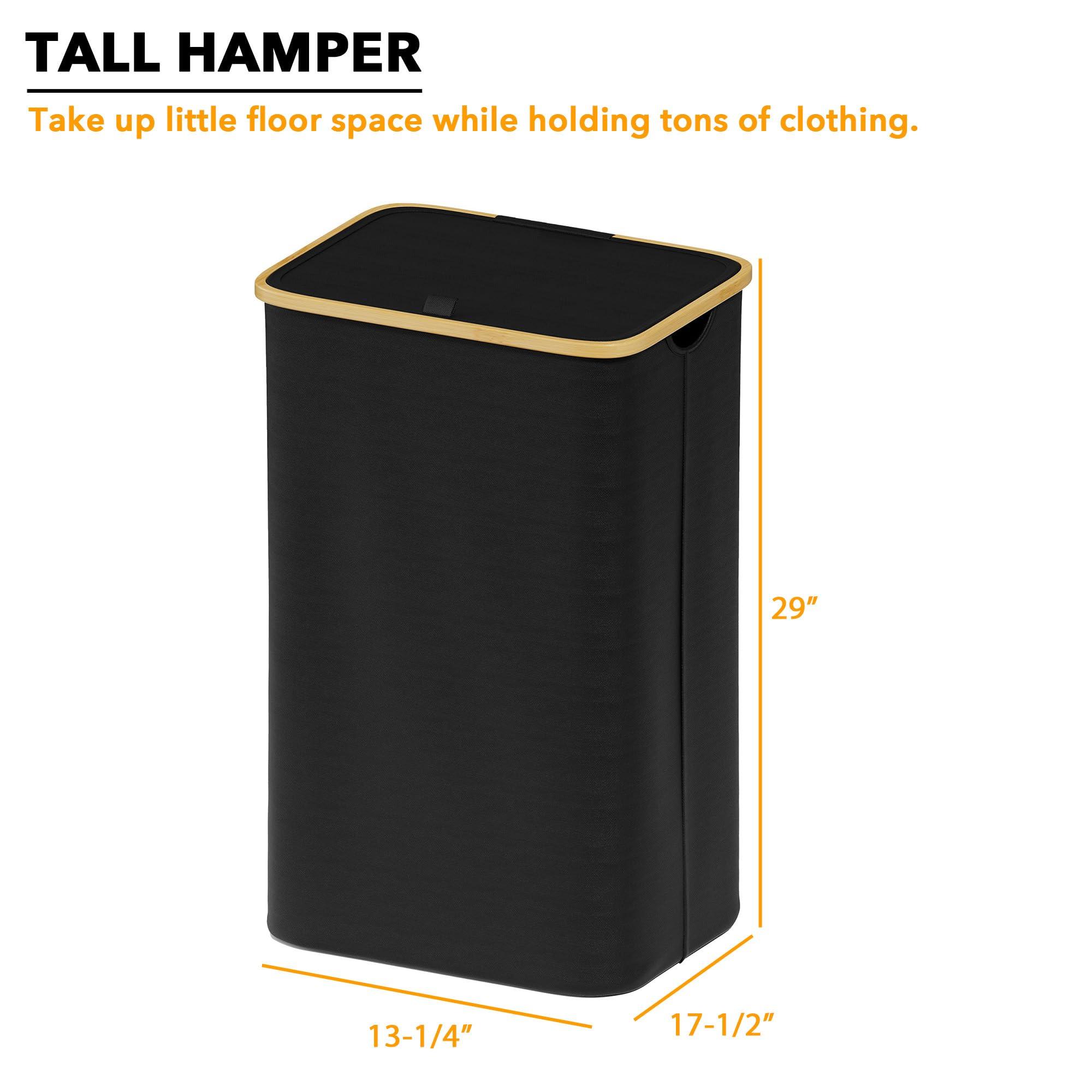 SpaceAid Laundry Hamper with Lid, 110L Large Tall Clothes Basket Bin with Bamboo Handles, Collapsible Laundry Hamper for Bedroom, Bathroom, Dorm, Laundry Room - Black - Image 3