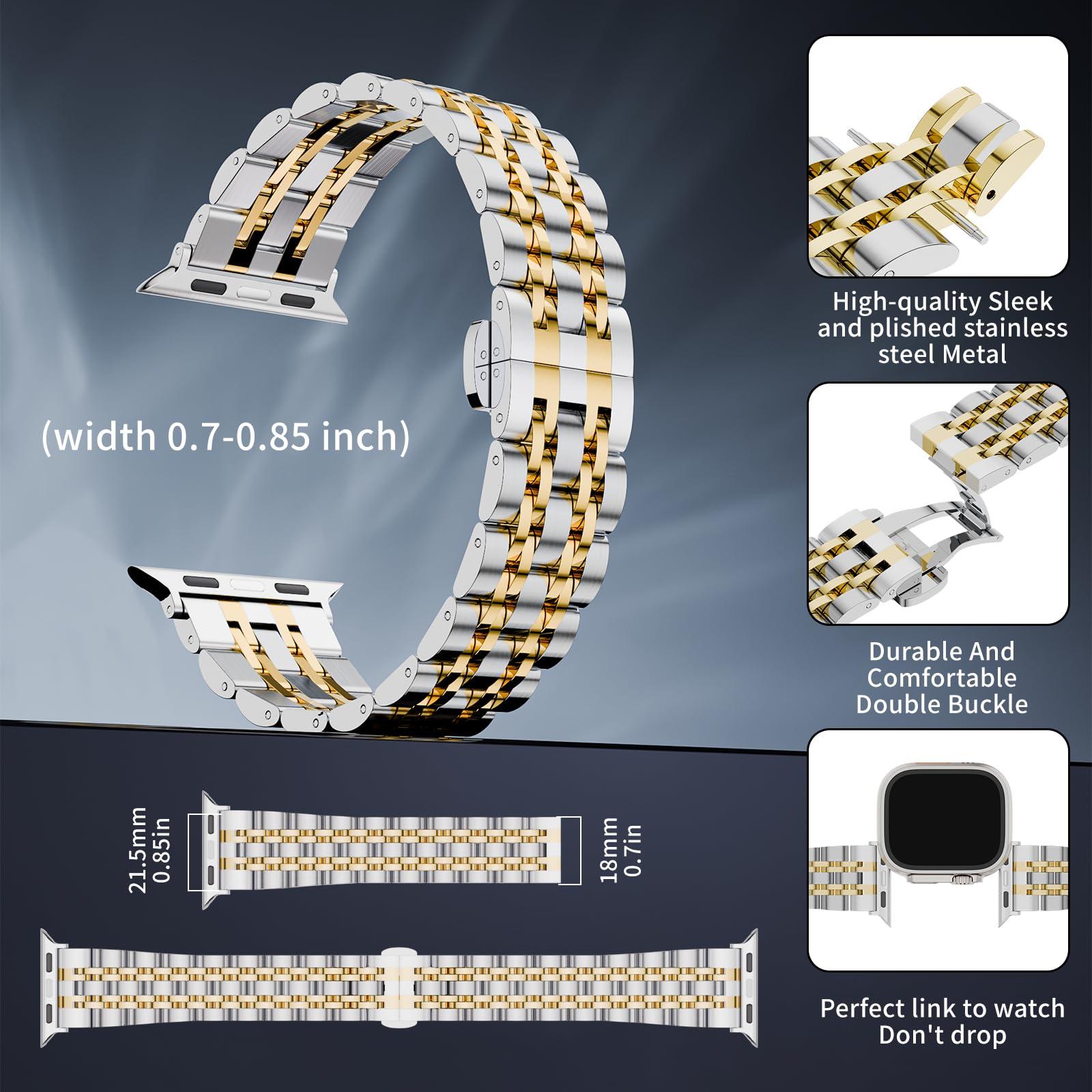 HUANLONG Solid Stainless Steel Band Compatible with Apple Watch 49mm 46mm 45mm 44mm 42mm 41mm 40mm 38mm, Metal Strap for iWatch Series Ultra/Ultra2/10/9/8/7/6/5/4/3/2/1 SE Women and Men - Image 2