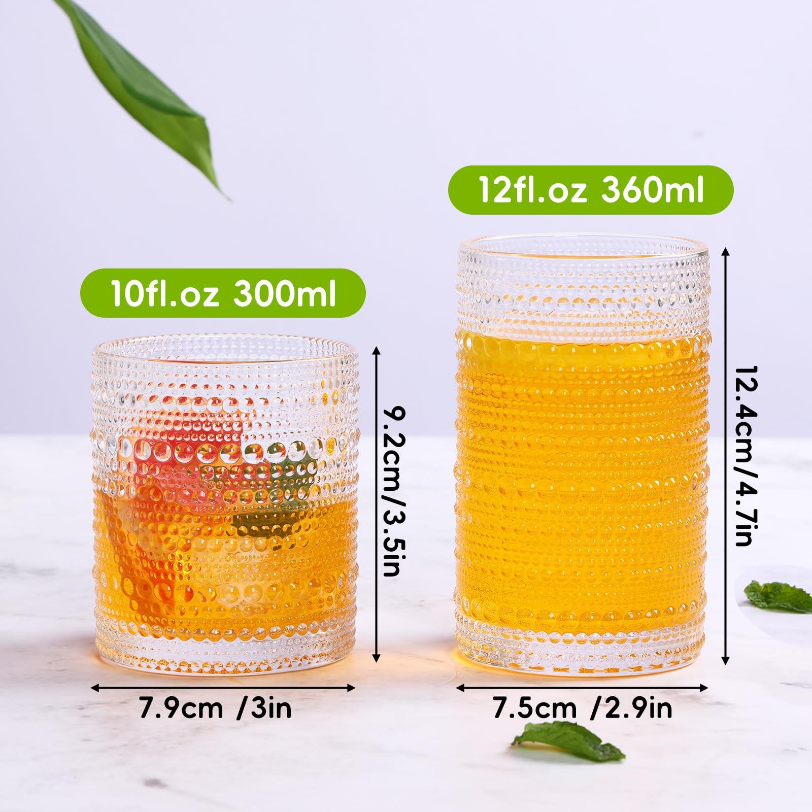 Moretoes Hobnail Drinking Glasses Set of 12, 12 Oz Highball Glasses & 10 Oz Cocktail Glasses, Clear Embossed Boho Glass Cups Kitchen Bar Tumbler Glassware Set for Whiskey, Beer, Juice, Milk - Image 3