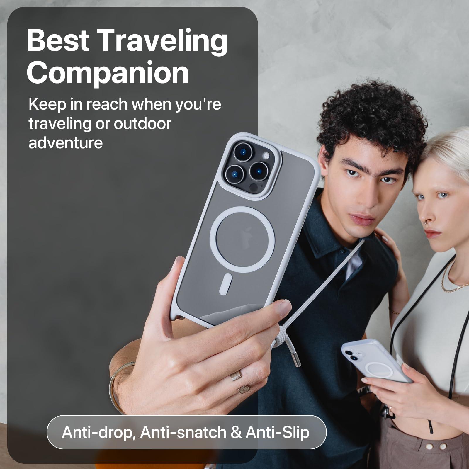 MAGEASY Case for iPhone 16 6.1" - Case with Crossbody Strap, 16ft Drop Protection, Compatible with MagSafe | Roam M (Black) - Image 5