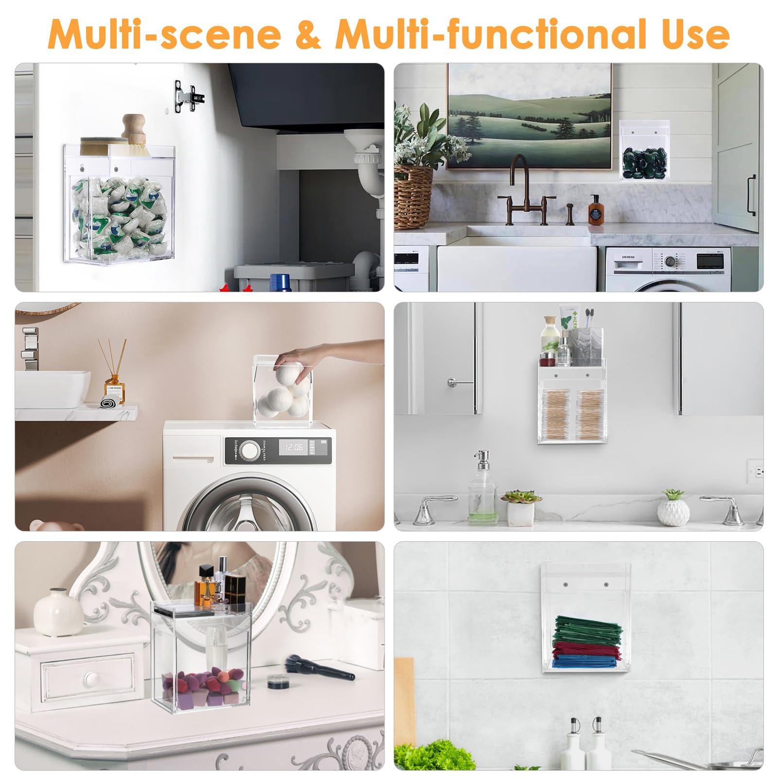Sumnacon Dishwasher Pods Container Flip-over Laundry Pods Container withTray for Laundry Room Organization Wall Mounted Dishwasher Pod Holder for Kitchen Sink Acrylic Container for Candy,Dry Ball - Image 7
