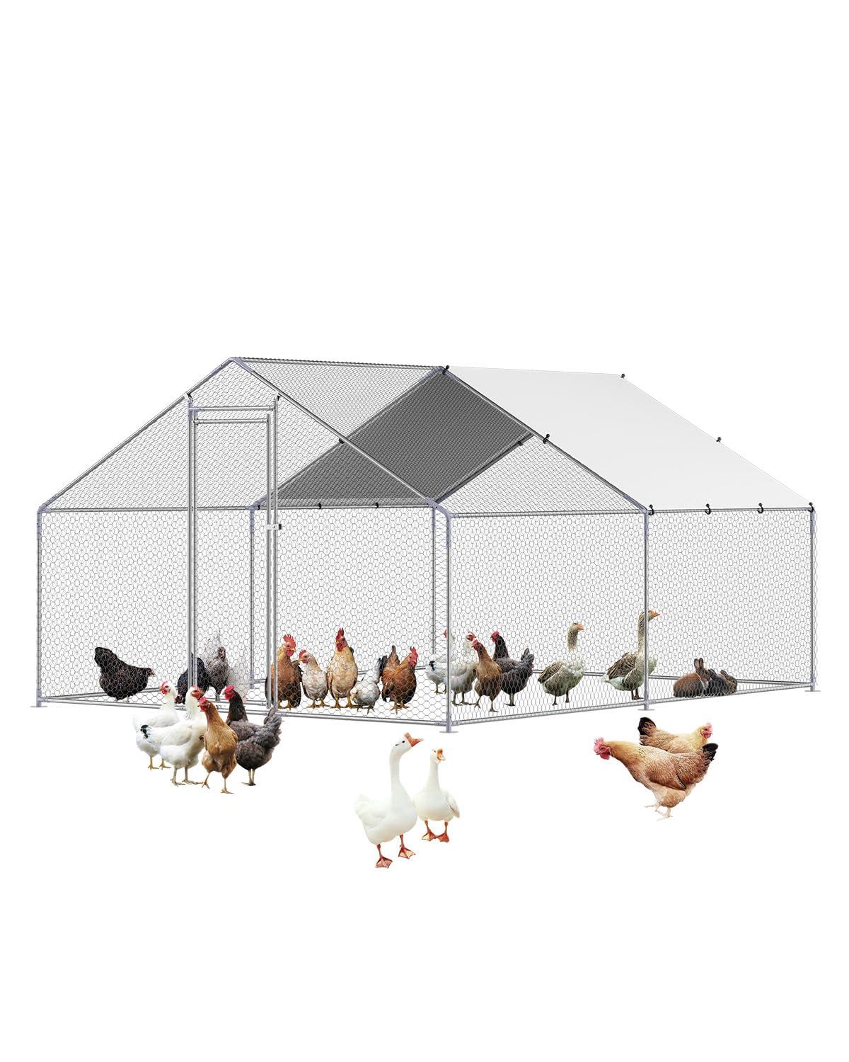 VEVOR Large Metal Chicken Coop, 9.8x13.1x6.5 ft Large Walk in Chicken Runs for Yard with Cover, Hen House Enclosure with Security Lock, Outdoor Duck Rabbit Cage Poultry Pen for Backyard, Farm, Yard