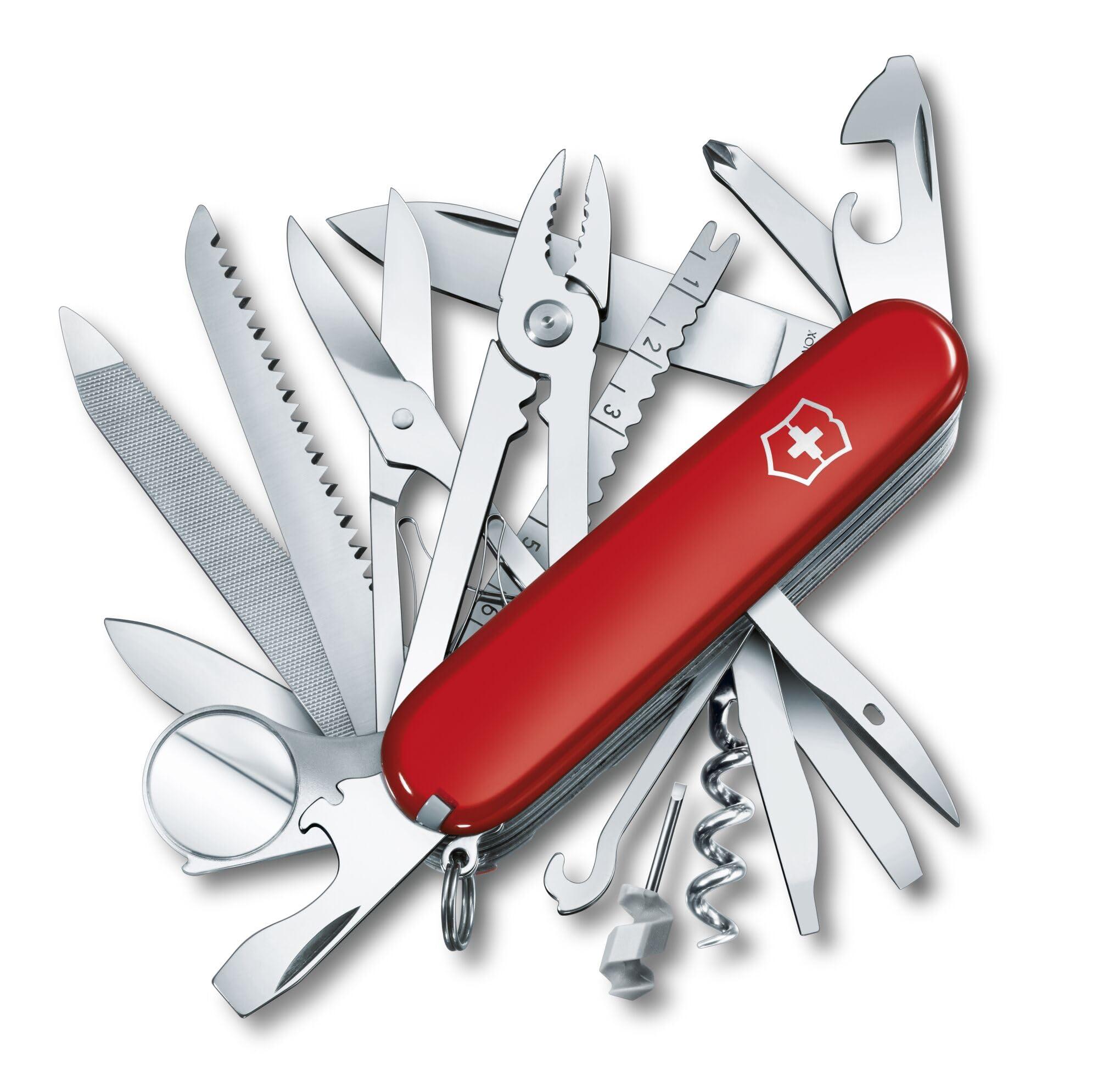 Victorinox Swiss Champ Swiss Army Knife, 33 Functions, Swiss Made Pocket Knife with Large Blade, Screwdriver, Chisel and Combination Pliers - Red