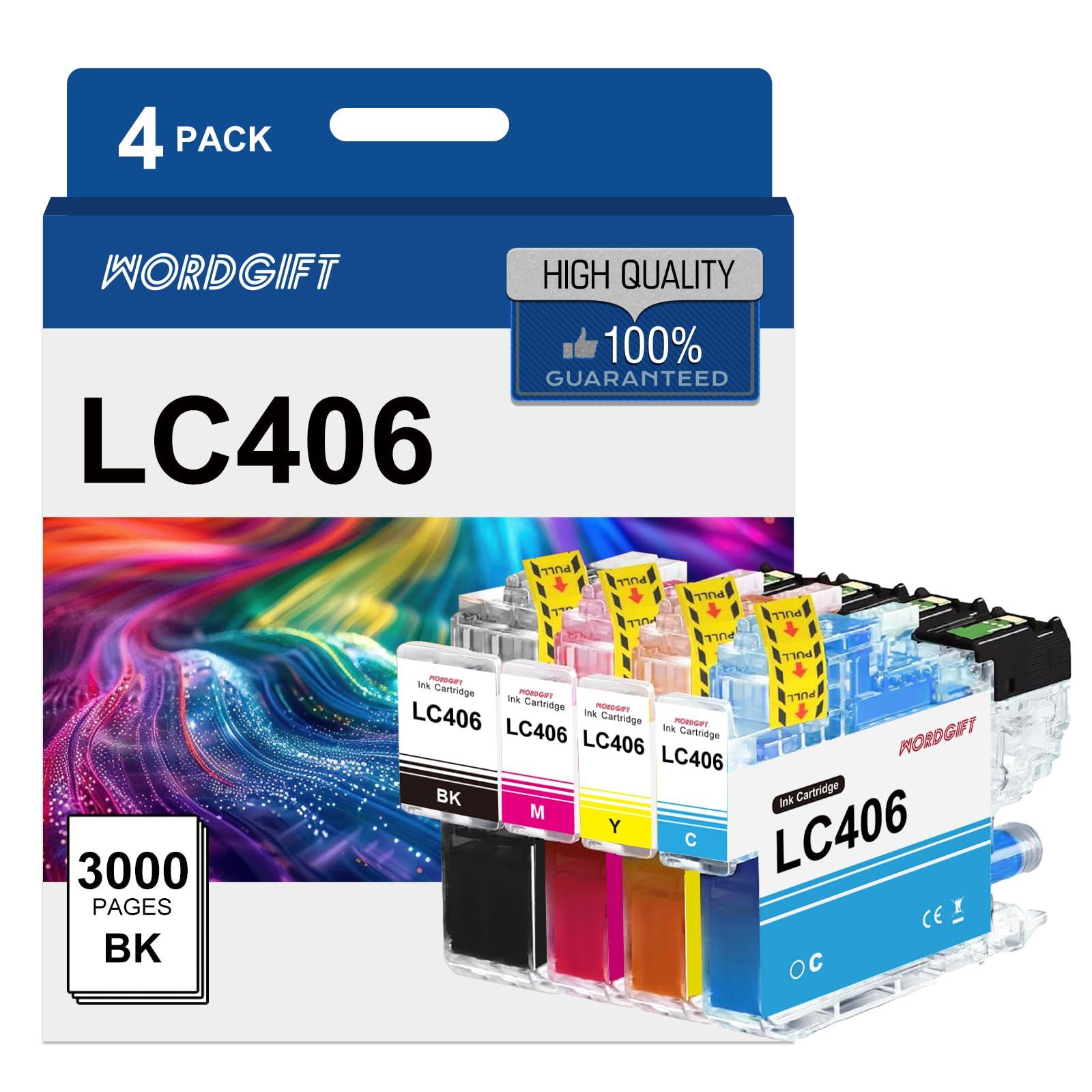 WORDGIFT LC406 Ink Cartridges Compatible Replacement for Brother LC406 Ink cartridges for Brother Printer MFC-J4335DW MFC-J6555DW MFC-J4345DW MFC-J4535DW Printer (Black, Cyan, Magenta, Yellow)