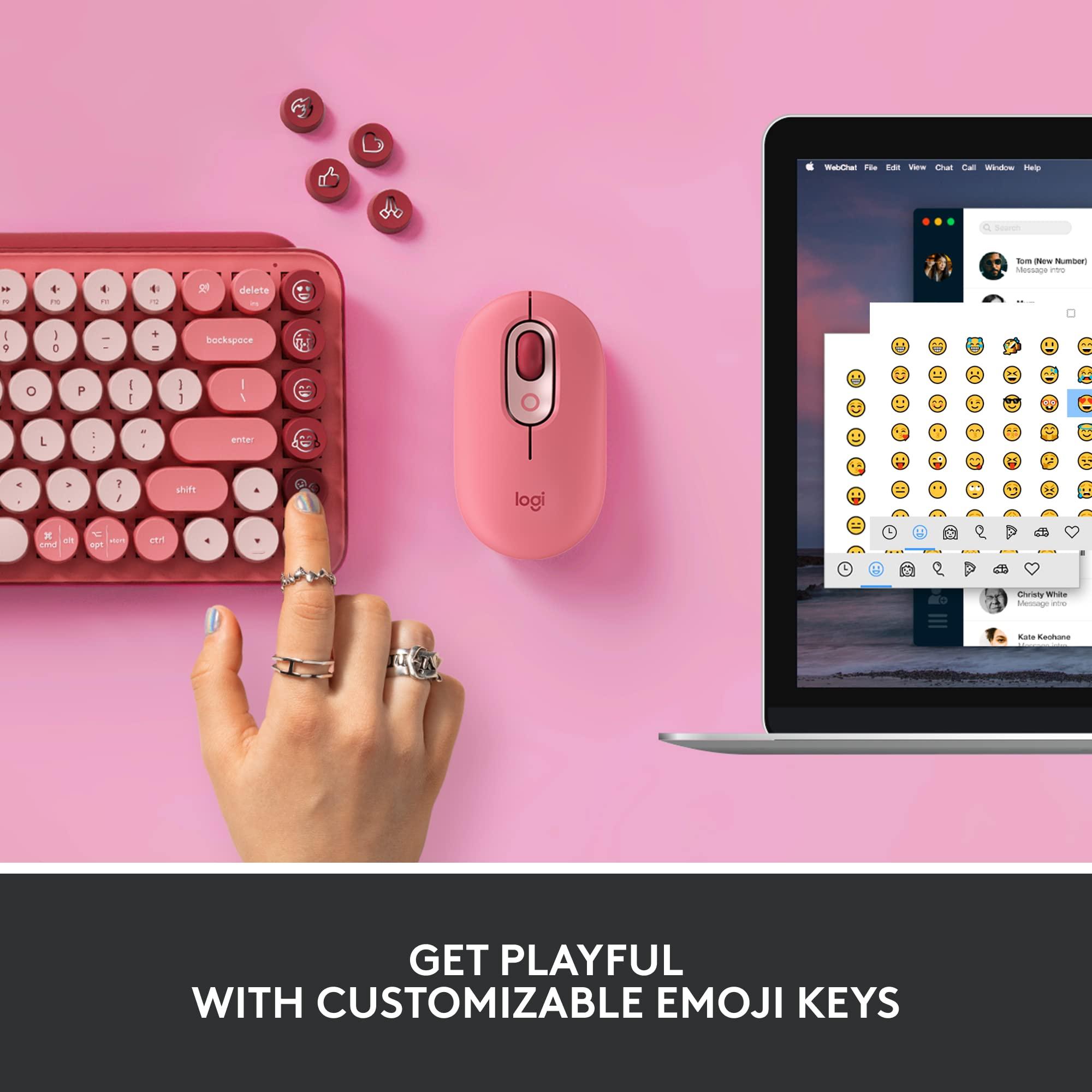Logitech POP Mechanical Wireless Keyboard with Customizable Emoji Keys, Durable Compact Design, Bluetooth or USB Connectivity, Multi-Device, OS Compatible - Heartbreaker Rose - Image 3