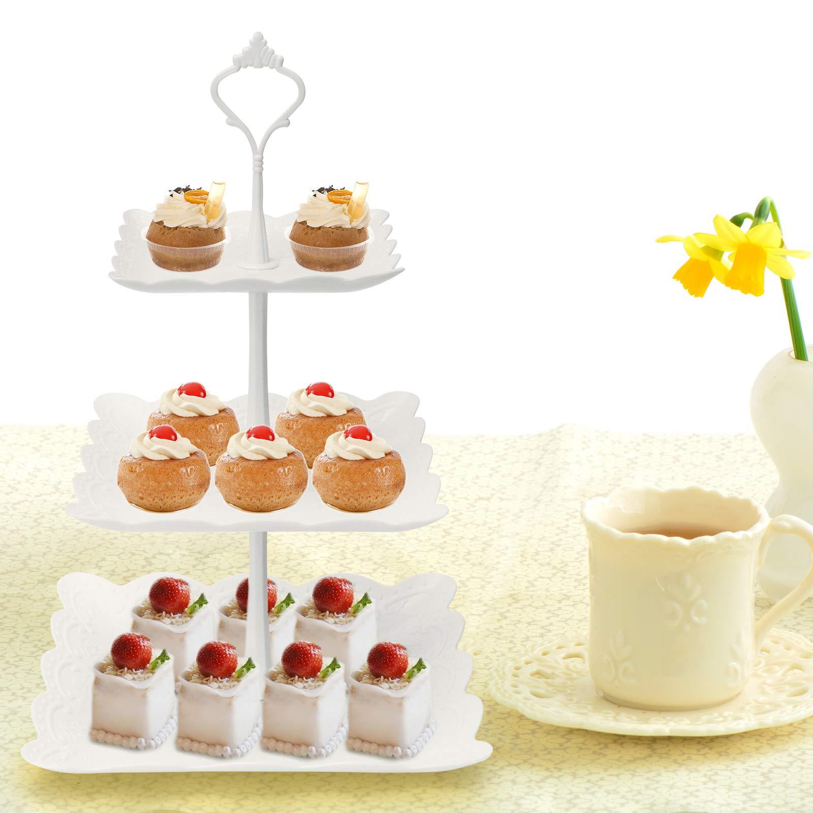 Coitak 3 Tier Cupcake Stand, Plastic Tiered Serving Stand, Square Dessert Tray for Tea Party, Baby Shower and Wedding (Pure White) - Image 6