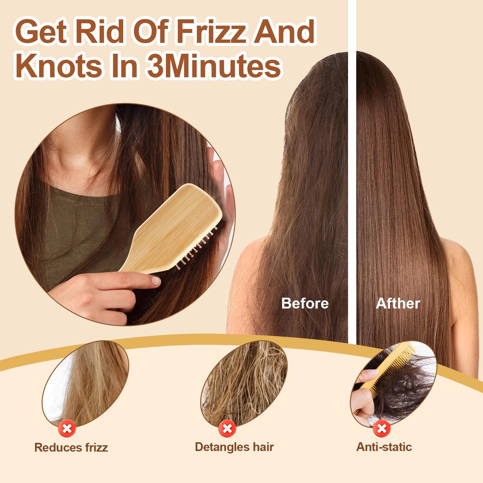 Arshray Wooden Bamboo Hair Brush with Wooden Handle and Bamboo Bristles,Reduces Static,Ideal for Dry,Curly,Thick,Thin and Straight Hair - Image 3