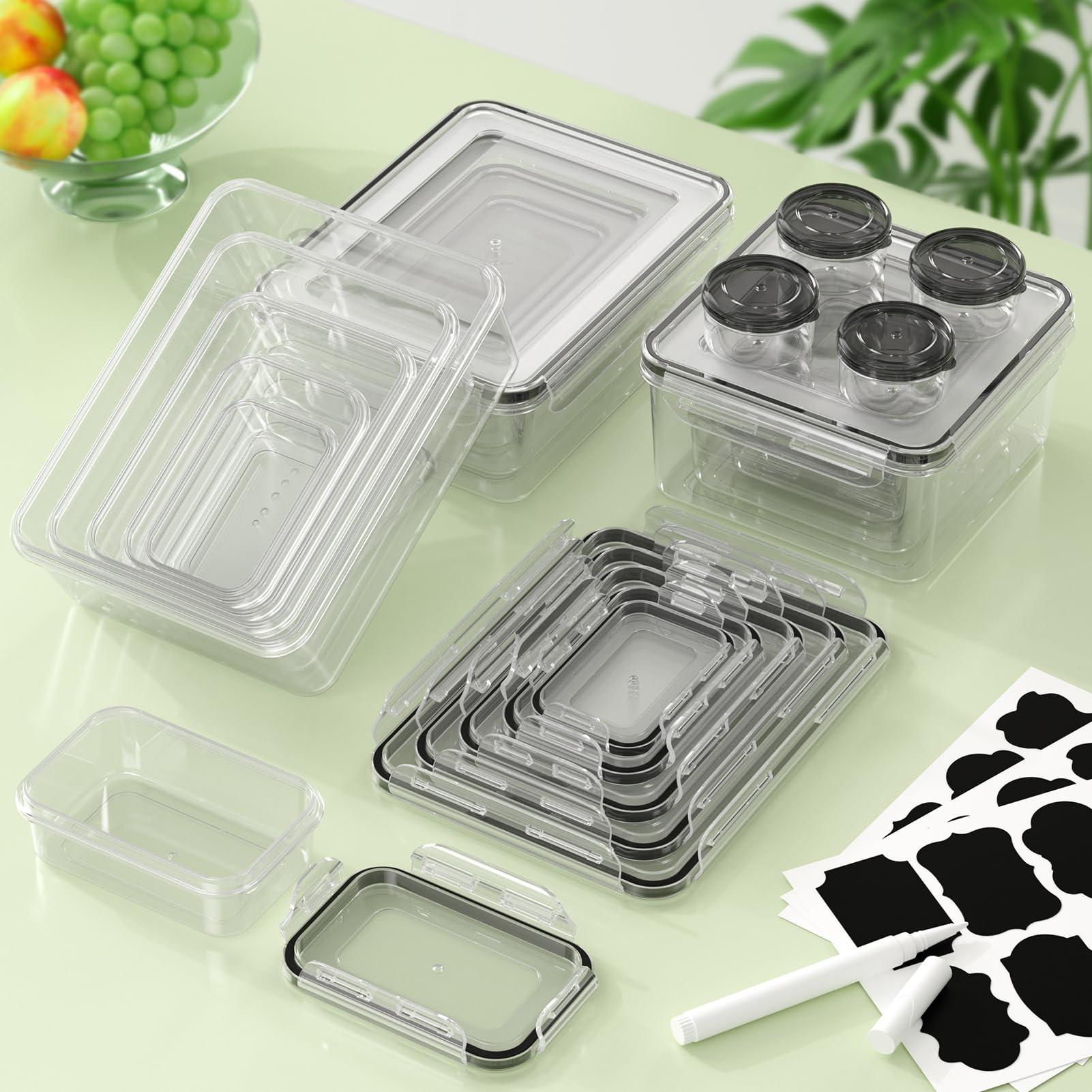 KEMETHY 36-Piece Food Storage Containers with Lids(18 Containers & 18 Lids), Plastic Food Containers for Pantry & Kitchen Storage and Organization, BPA-Free, Leak Proof, Reusable with Labels & Pen - Image 2