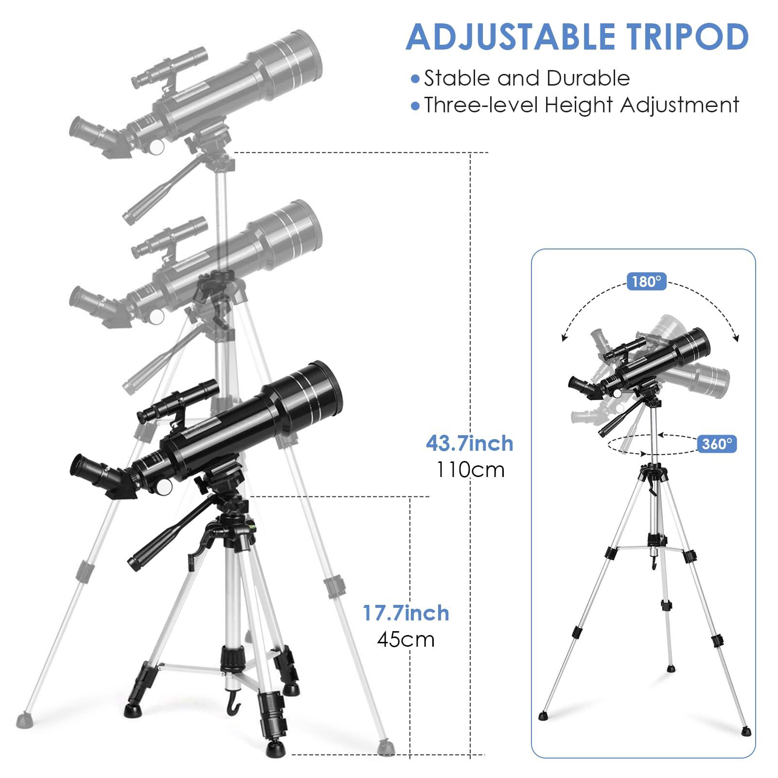 Astronomical Telescope, Pro 400/70 FMC Refractor Telescopes with Adjustable Tripod & & Finder Compass Portable Travel Telescope Perfect Portable Scope for Adult Children Teens - Image 7