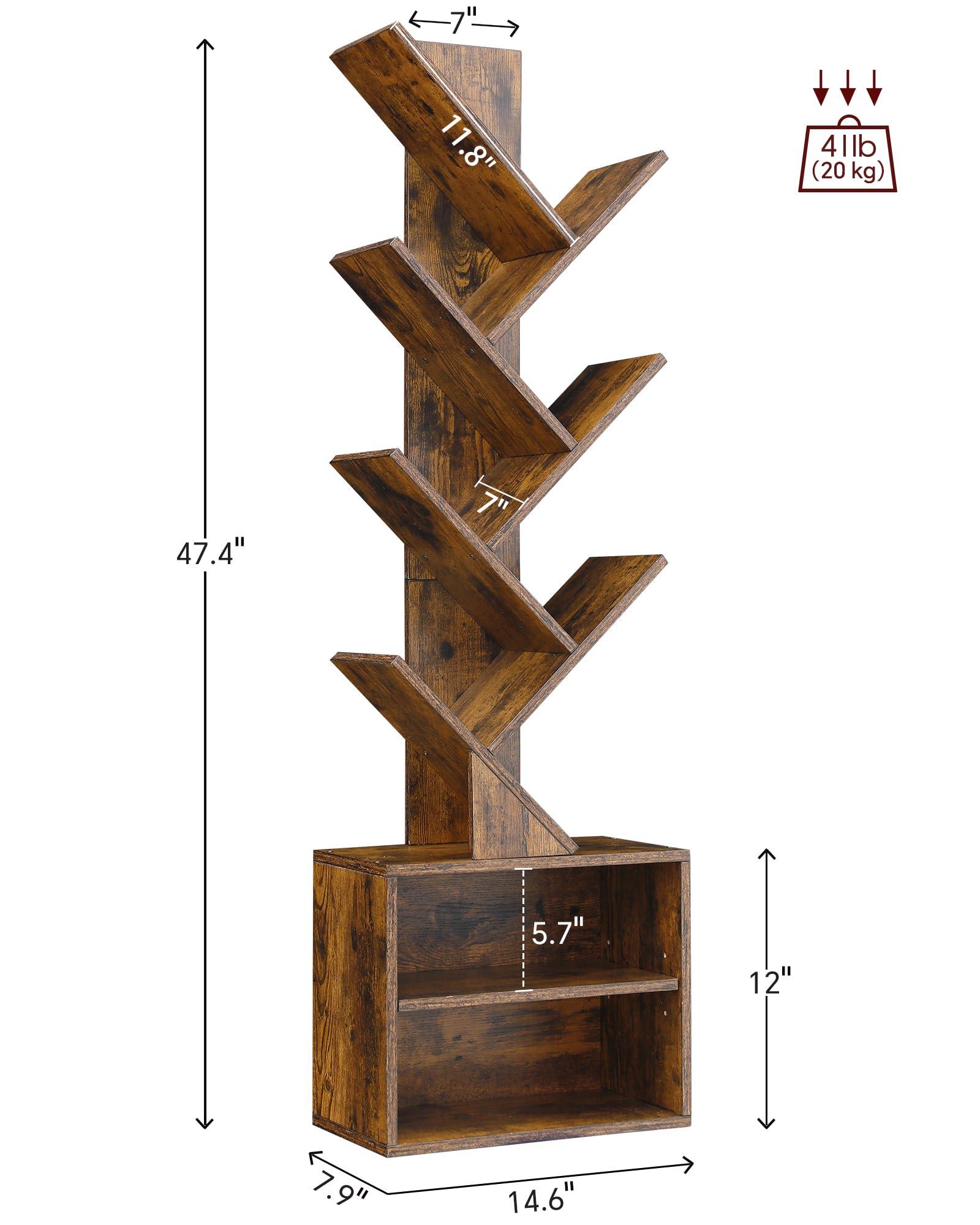SUNMORY 6 Tier Tree Bookshelf, Small Bookcase with Storage Cabinet, Modern Tall Narrow Bookshelves Organizer, Floor Standing Book Shelf for Bedroom/Living Room/Home Office/Corner, Rustic Brown - Image 2