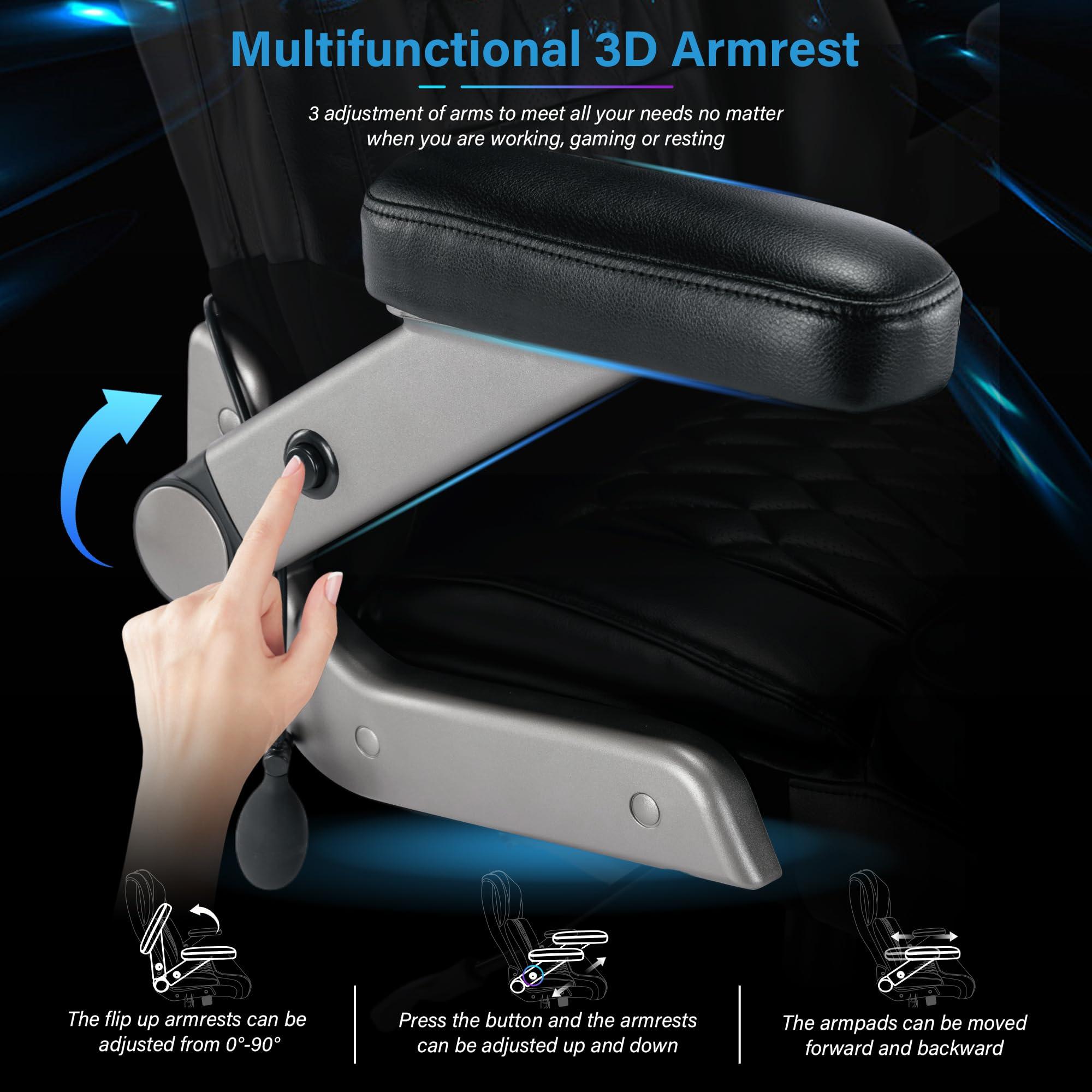 Big and Tall 700lbs Office Chair - Adjustable Lumbar Support 3D Flip Arms Heavy Duty Metal Base&Wheels, High Back Large Executive Computer Desk Chair, Thick Padded Ergonomic Design for Back Pain - Image 4