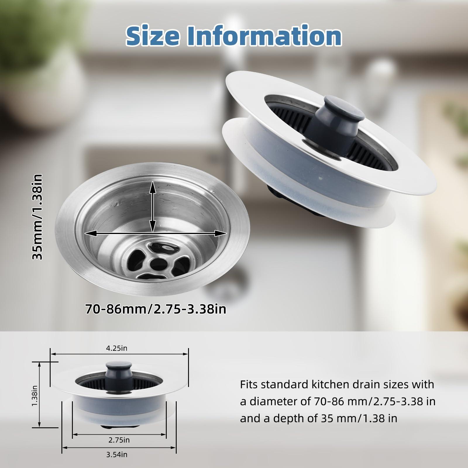 iFealClear 3-in-1 Kitchen Sink Drain Strainer Stopper, Stainless Steel Wrapped Pop Up Sink Stopper Strainer Basket for Standard 3-1/2 Inch Kitchen Sink, Anti-Clogging and Detachable, Chrome - Image 2