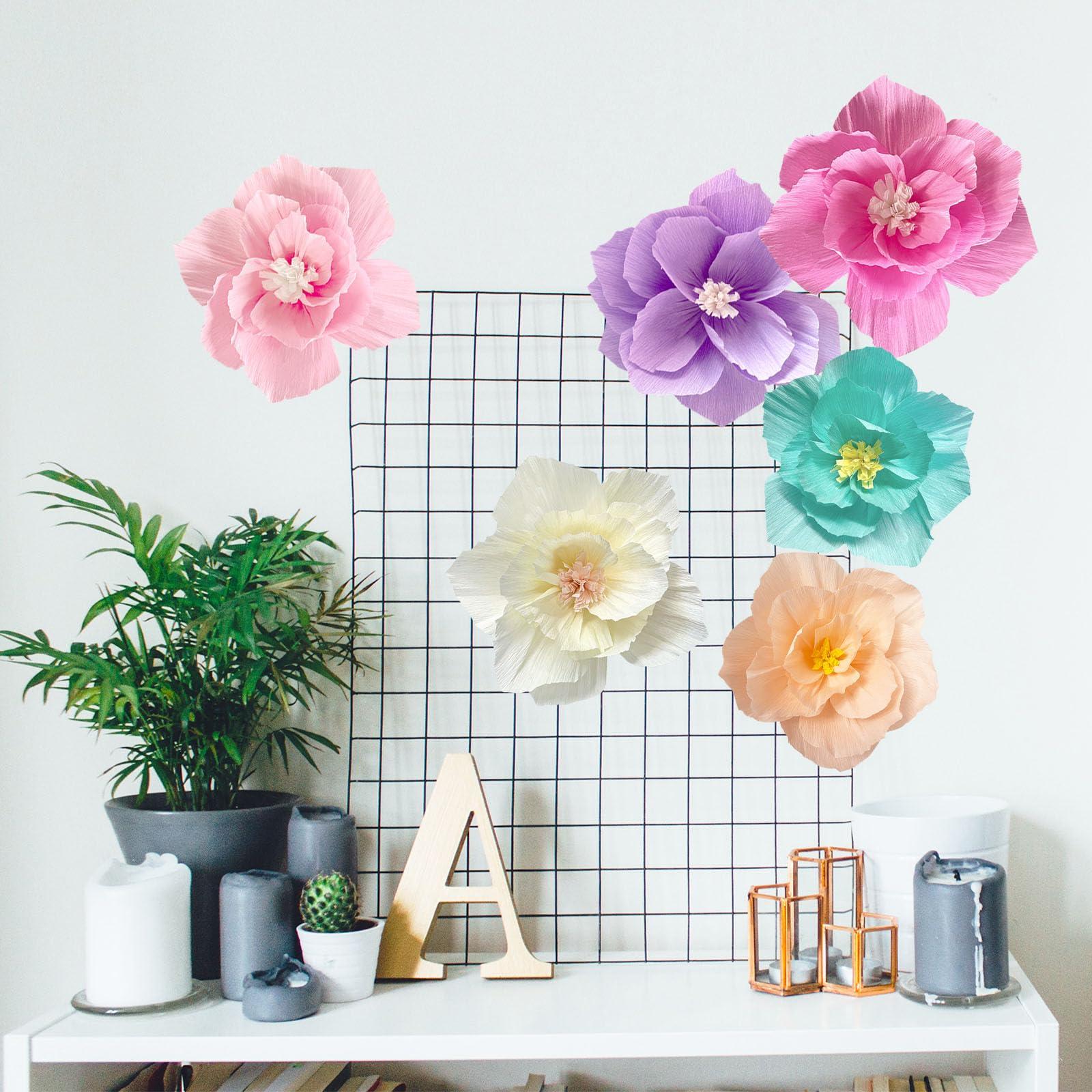 ANSOMO Paper Flowers Pink Purple Ivory Light Blue Pastel Artificial Crepe Tissue Wall Home Décor Wedding Birthday Bridal Baby Shower Classroom Nursery Room Floral Colorful Party Decorations - Image 2