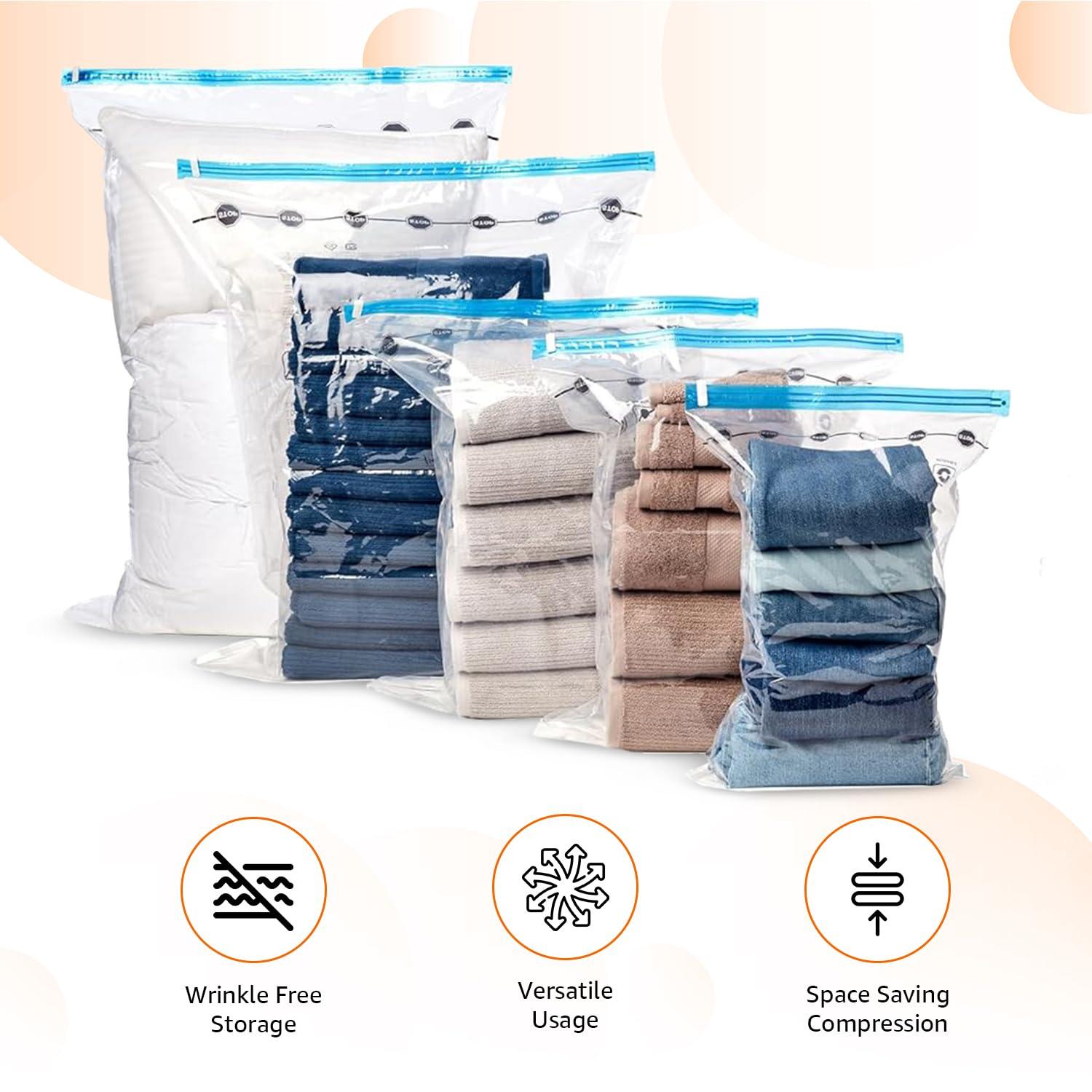 Amazon Basics Vacuum Compression Space Saving Storage Bags with Hand Pump for Travel, Multiple Sizes for Clothes and Blankets, Clear, 12 Pack (3 Small, 3 Medium, 3 Large & 3 Jumbo) - Image 4