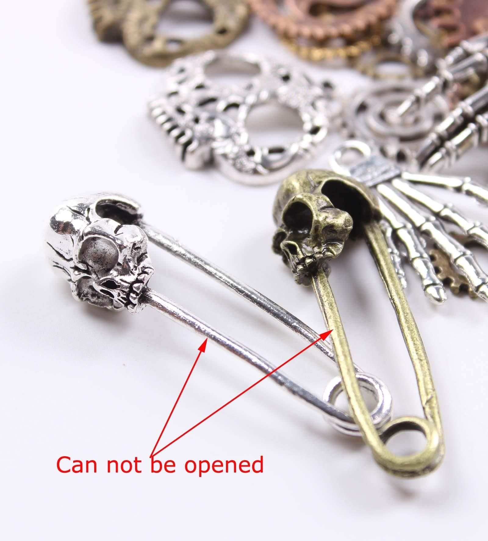 BIHRTC 140 Gram (Approx 92pcs) DIY Assorted Color Antique Metal Steampunk Watch Gear Cog Wheel Skull Musical Note Skull Hand Safety Pin Charms Pendant for Crafting, Jewelry Making Accessory - Image 8