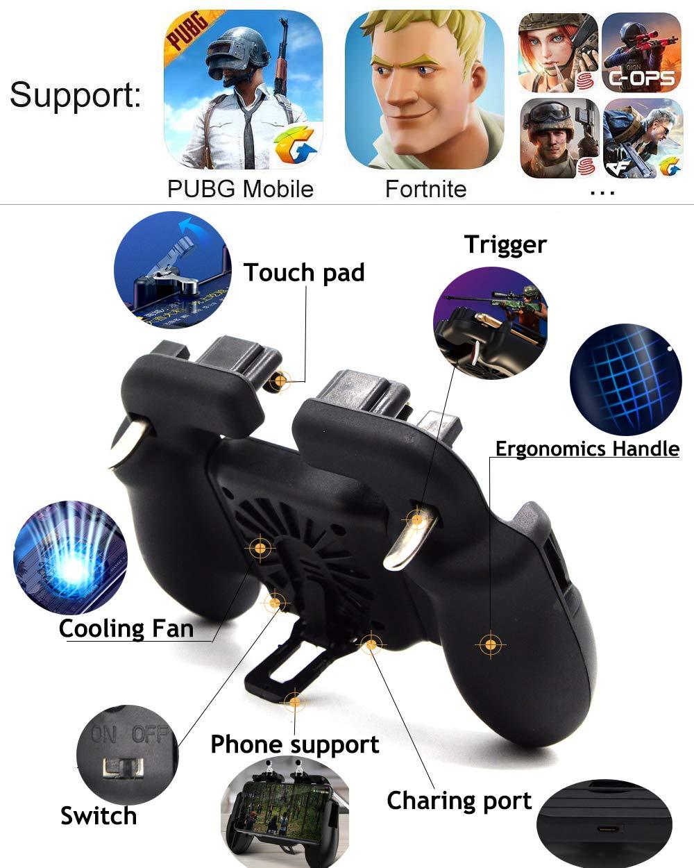 Ytuomzi Mobile Game Controller with Cooling Fan for Fortnite PUBG,Smartphone Game L1R1 Triggers Controller Joystick Gamepad w/Aim and Fire Buttons for 4.7-6.5" Android iOS iPhone - Image 3