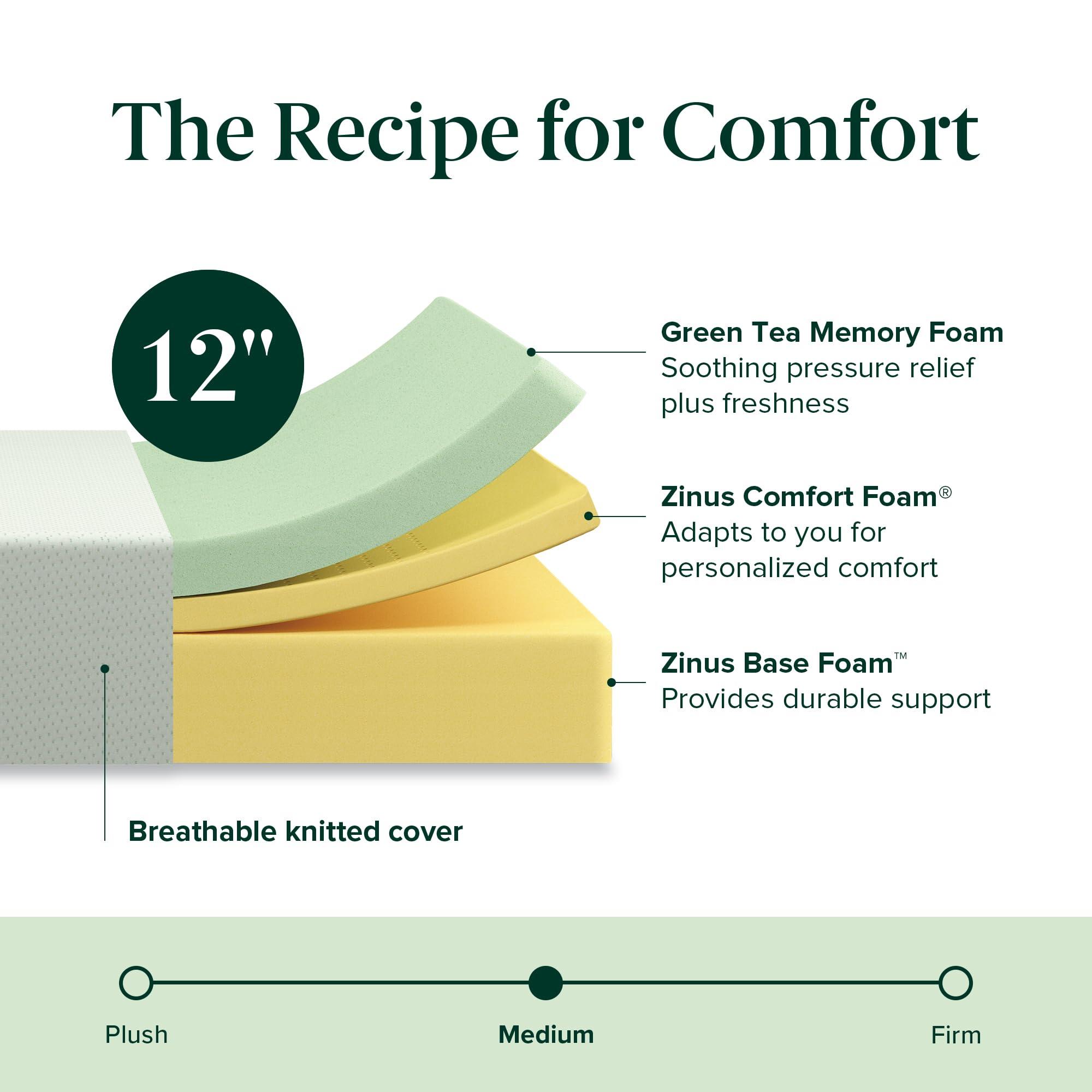 ZINUS 12 Inch Green Tea Memory Foam Mattress [New Version], Fiberglass free, Medium Firm Feel, Zoned Pressure Relief, Certified Safe Foams & Fabric, Bed-In-A-Box, Queen - Image 8
