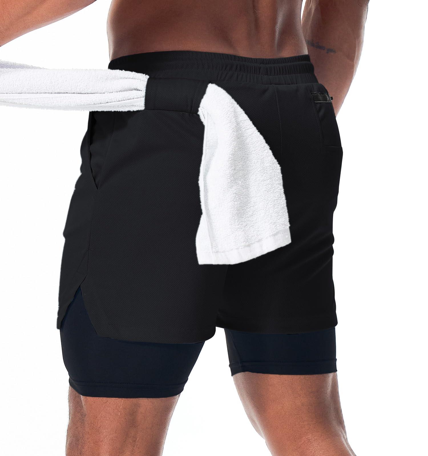 Surenow Men's Running Shorts Quick Dry Workout Gym Shorts Athletic 2-in-1 Stealth Shorts Outdoor Short for Men with Pockets - Image 2
