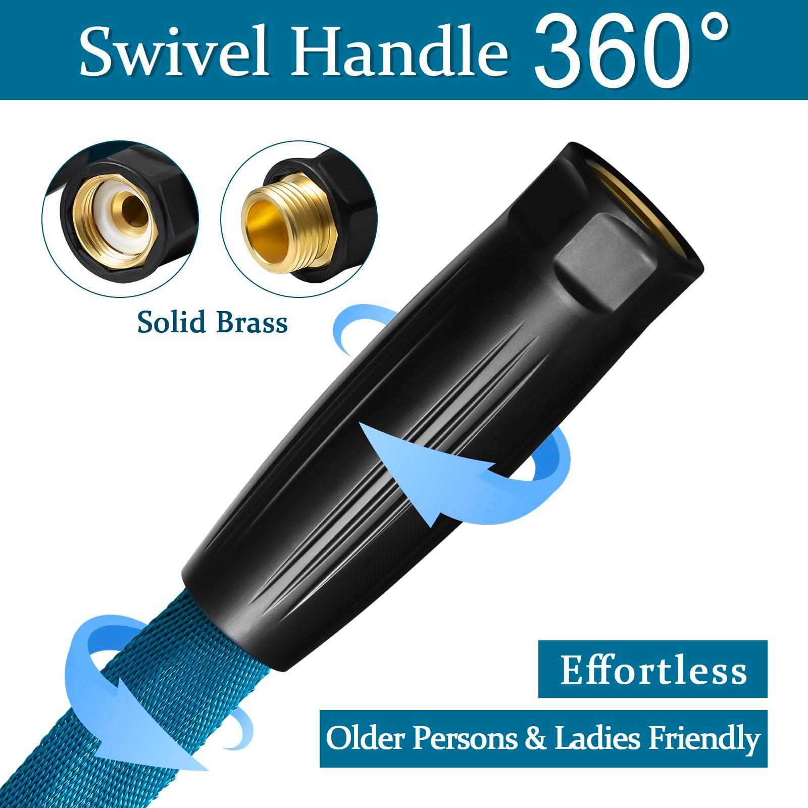Gnimihz Garden Hose 50ft, Made of TPE(Not PVC), Ultra-Light & Flexible Water Hose with Solid Brass Fittings, Non-Shrinking, Easy to Storage, Drinking Water Safe Material, All-weather, SeaBlue - Image 5