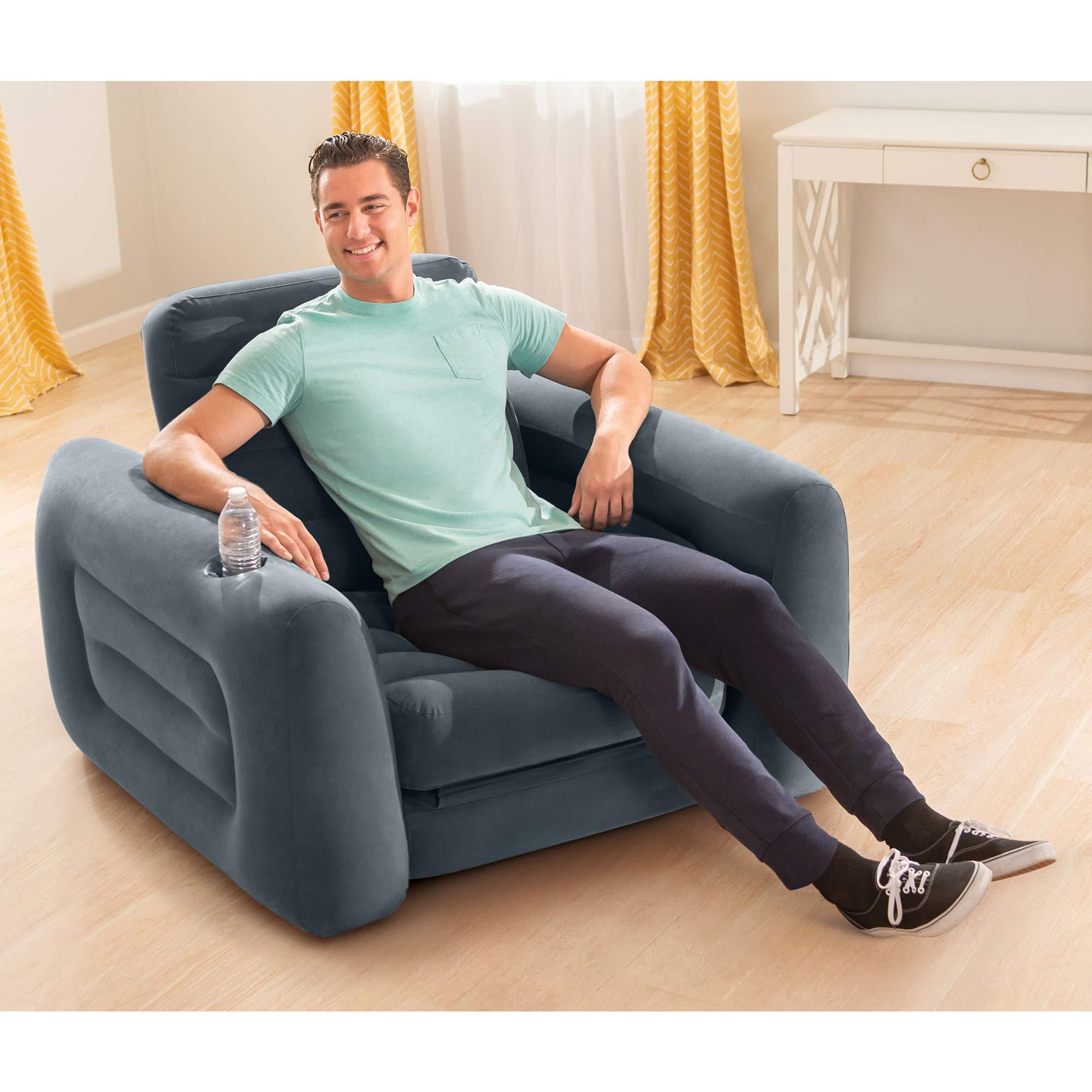Intex 66551EP Inflatable Pull-Out Chair: Built-in Cupholder – Velvety Surface – 2-in-1 Valve – Folds Compactly – 80" x 91" x 26" - Image 8