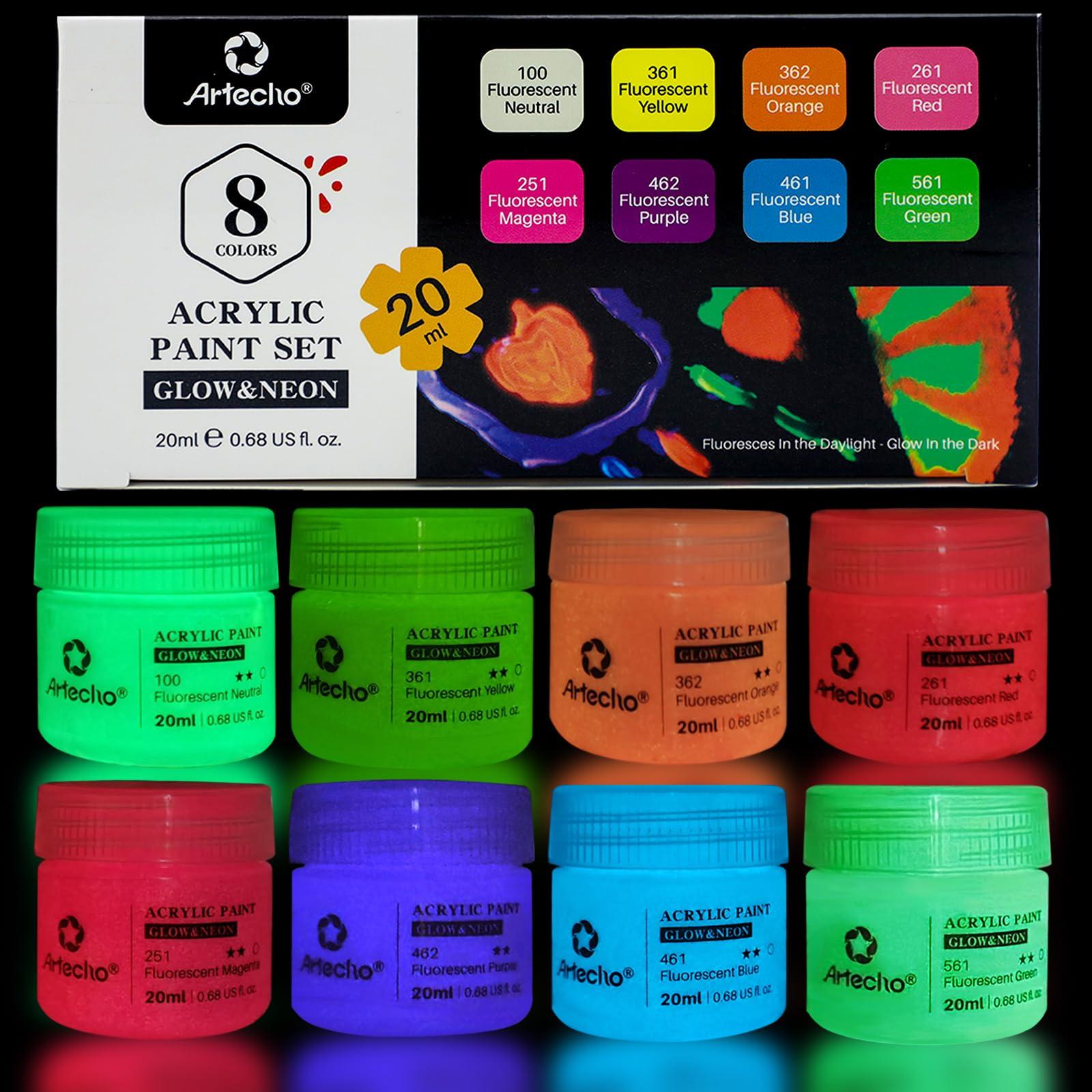 Artecho Glow in the Dark Paint 8 Colors, 20 ml / 0.7 oz Acrylic Paint for Decoration, Art Painting, Outdoor and Indoor Art Craft, Supplies for Canvas, Rock, Wood, Waterproof Rich Pigments - Image 3