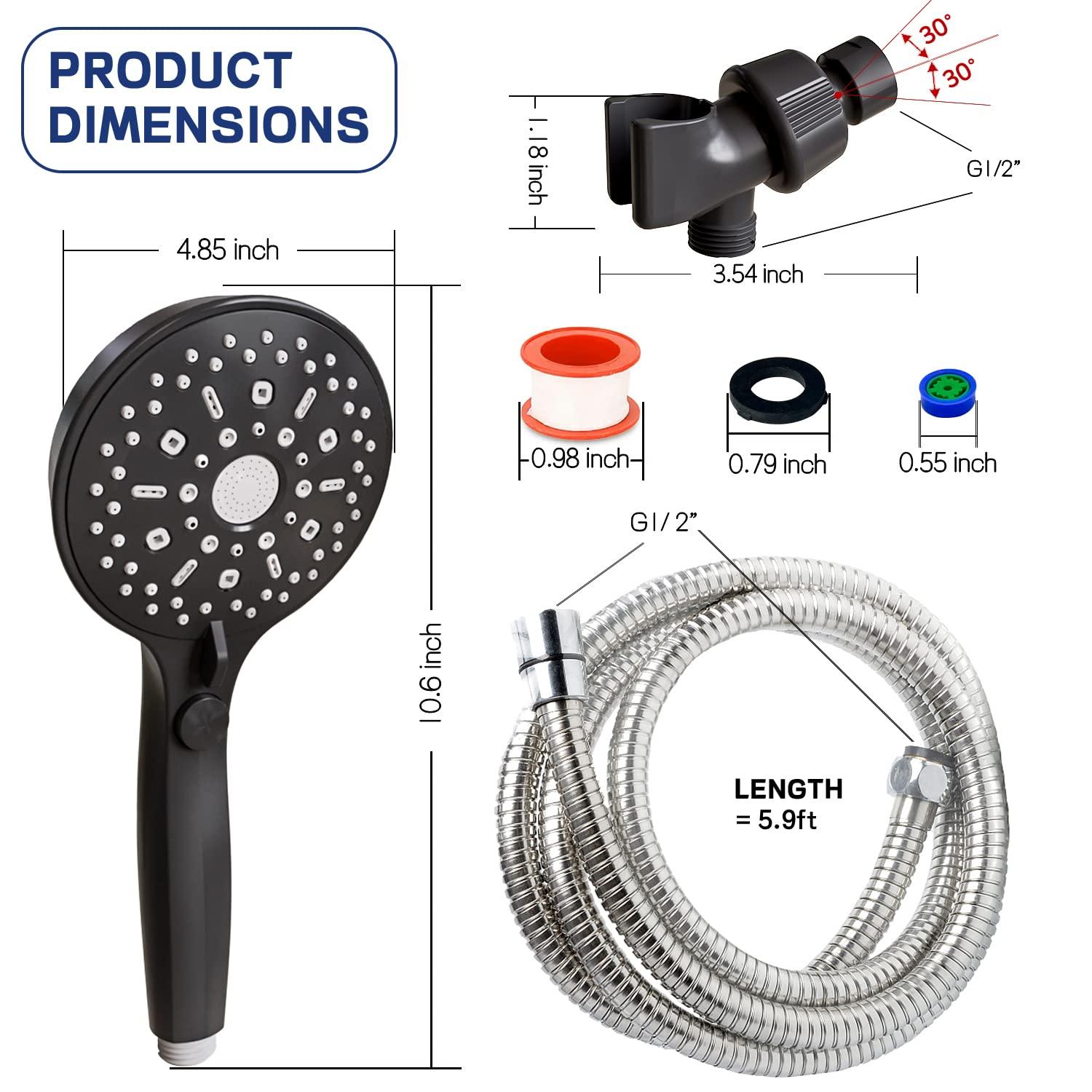 High Pressure Handheld Shower Head 11 Spray Settings, 4.85 inch Pause Switch Water Saving Shower Head, Removable High Flow Bathroom Showerhead with Long Hose and Adjustable Bracket (Matte Black) - Image 2