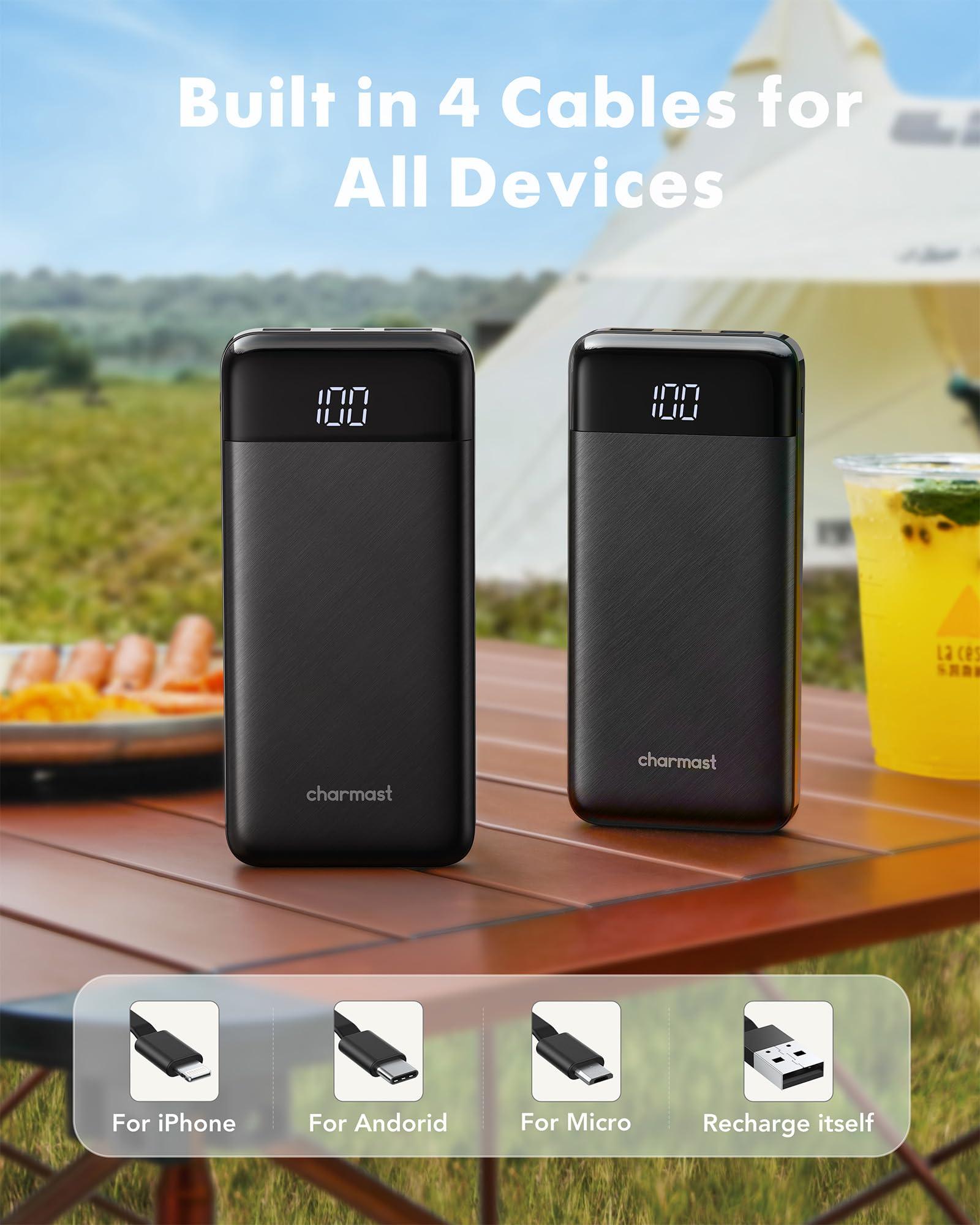 Portable Charger with Built in Cables, Portable Charger with Cords Wires Slim 10000mAh Travel Essentials Battery Pack 6 Outputs 3A High Speed Power Bank for iPhone Samsung Pixel LG Moto iPad - Image 3