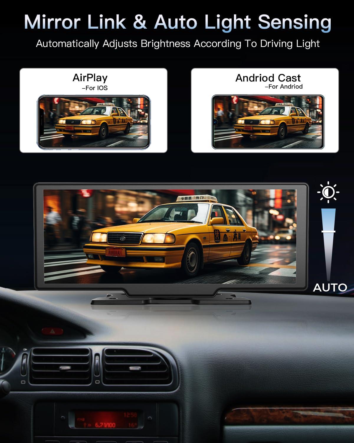 Portable Wireless CarPlay Touchscreen for Car: 4K Apple Carplay & Android Auto Car Play Screen with 4K Dash Cam/1080p Rear Camera/GPS Navigation/Bluetooth/Mirror Link/AirPlay (Obsidian Black-10IN) - Image 6