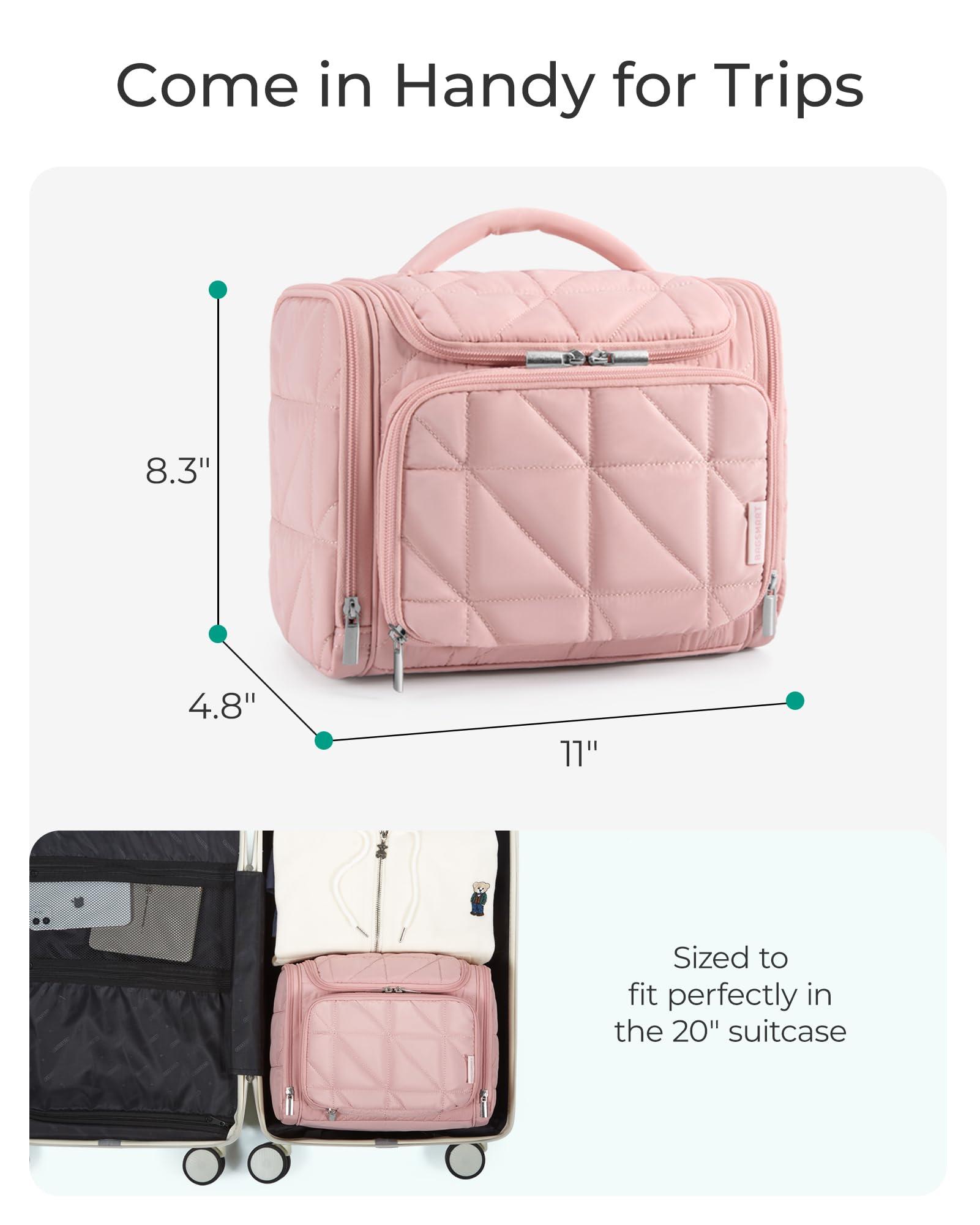BAGSMART Toiletry Bag Travel Bag with Hanging Hook, Water-resistant Lightweight Puffy Makeup Bag Large Wide-open Travel Bag for Women Travel Organizer for Accessories, Cosmetics, Toiletries, Beige - Image 6