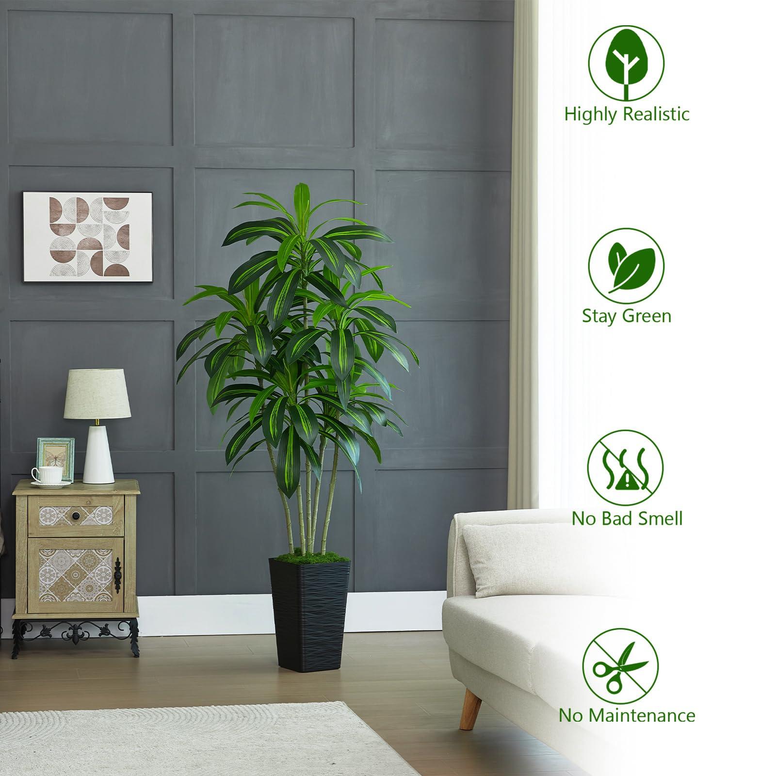Artificial Dracaena Tree Artificial Silk Tree Faux Tree with White Tall Planter Fake Tropical Yucca Floor Plant (1, White Tall Planter, 5 FT) - Image 6