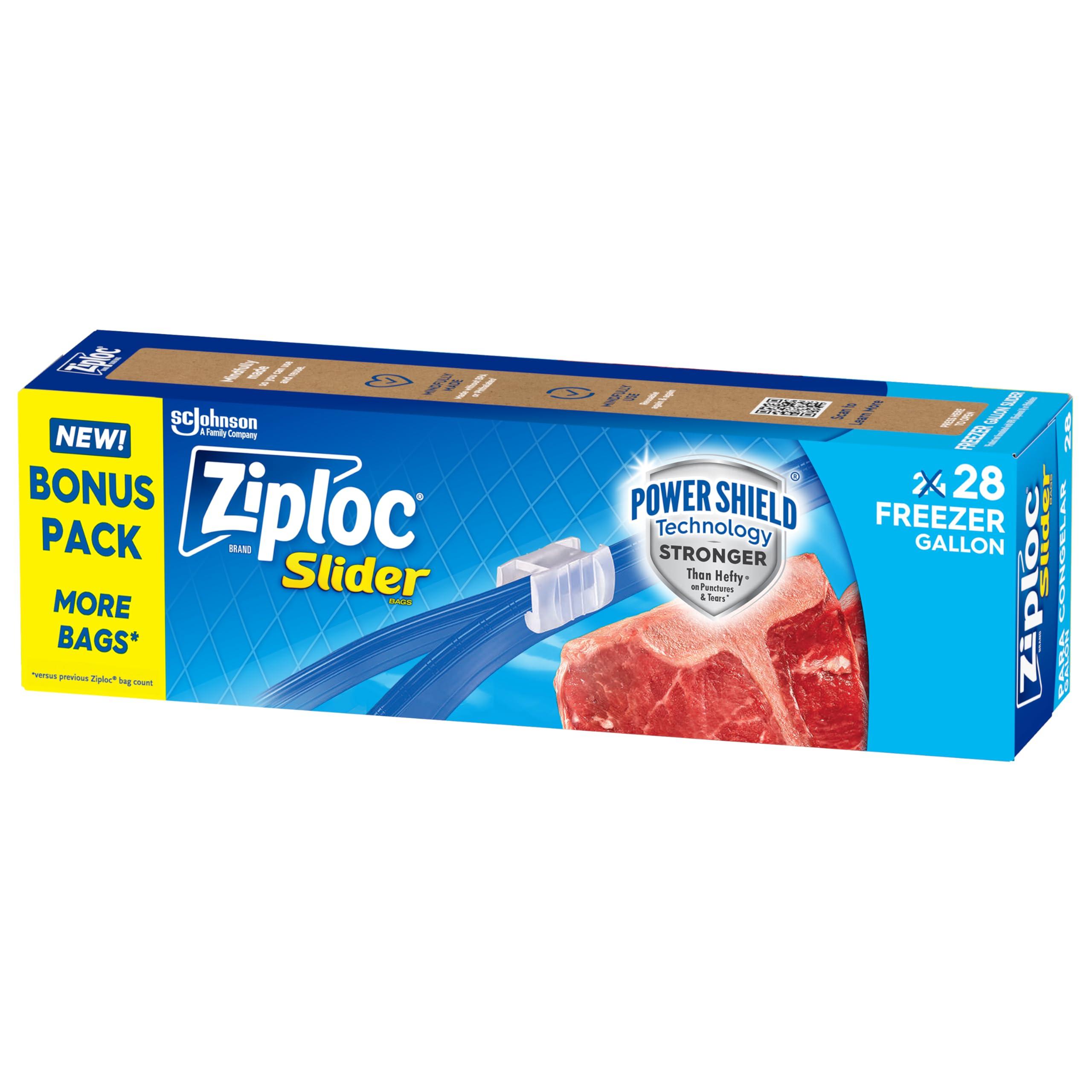 Ziploc Gallon Food Storage Freezer Slider Bags, Power Shield Technology for More Durability, 28 Bags Total