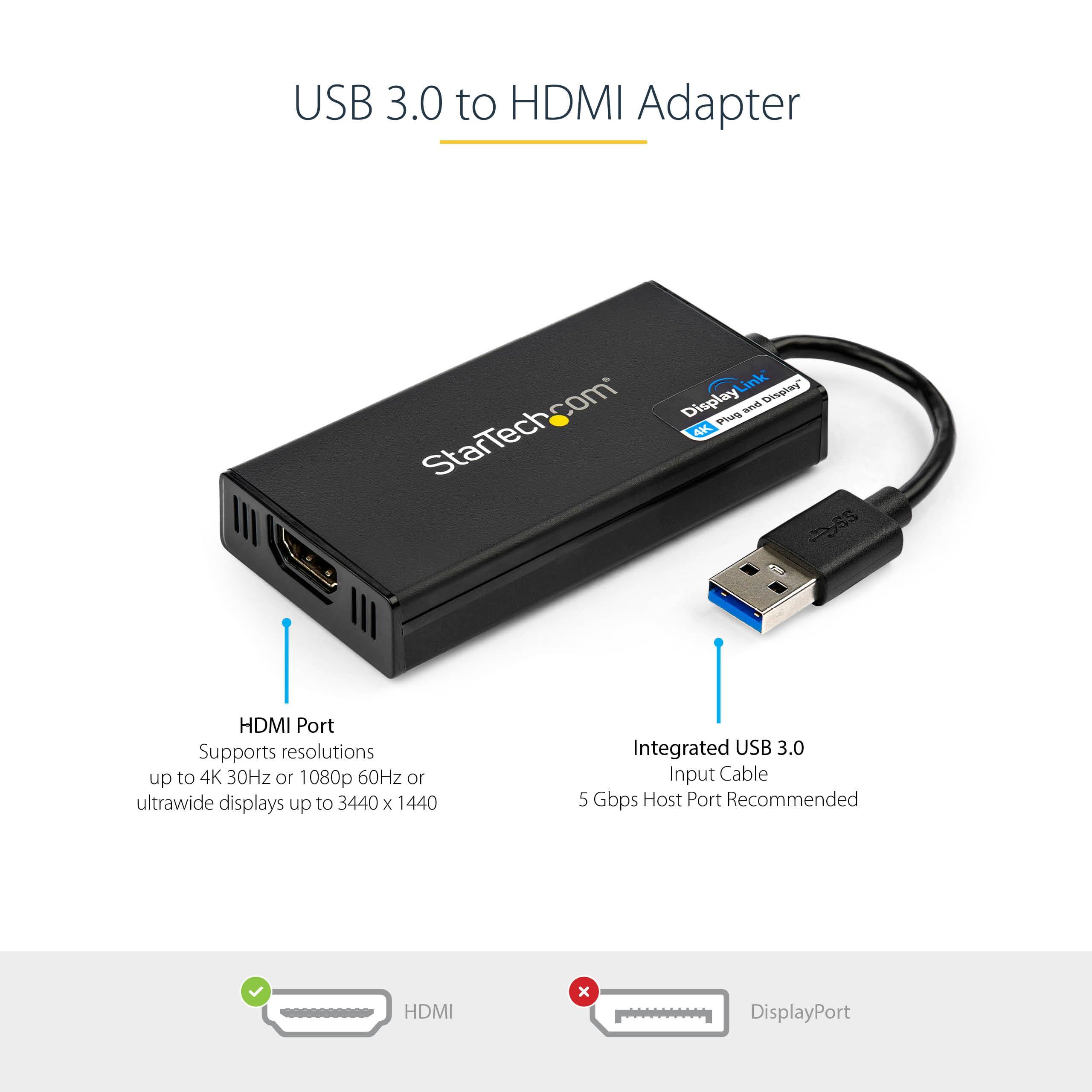 StarTech.com USB 3.0 to HDMI Adapter, 4K 30Hz UHD, USB to HDMI Display Adapter, External Adapter for Mac & Windows, TAA - Image 2