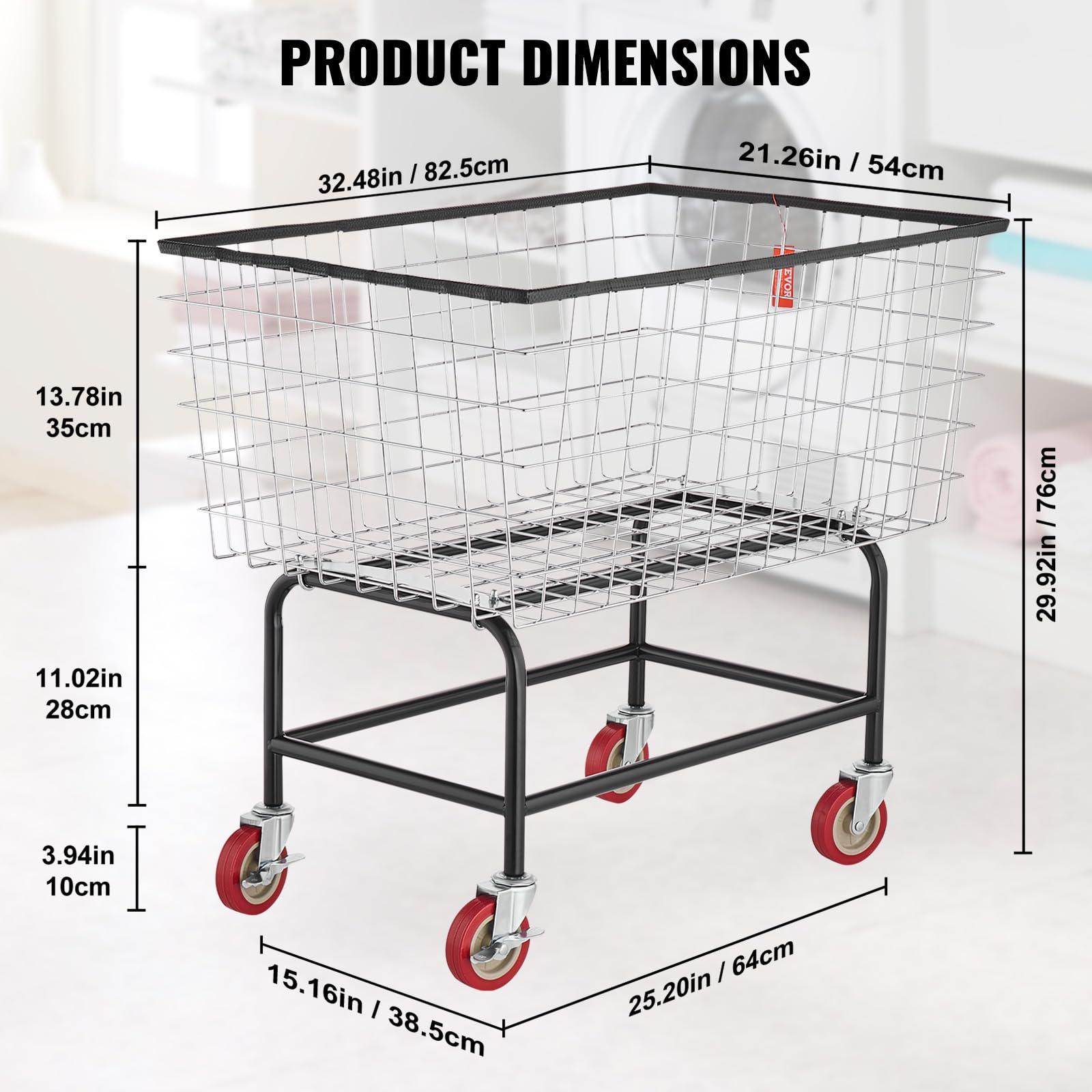 VEVOR Wire Laundry Cart, 3.8Bushel Wire Laundry Basket with Wheels, 32.5''x21.3''x29.9'', Commercial Wire Laundry Basket Cart, Steel Frame with Chrome Finish, 4'' Casters, Wire Basket Cart for Laundry - Image 3
