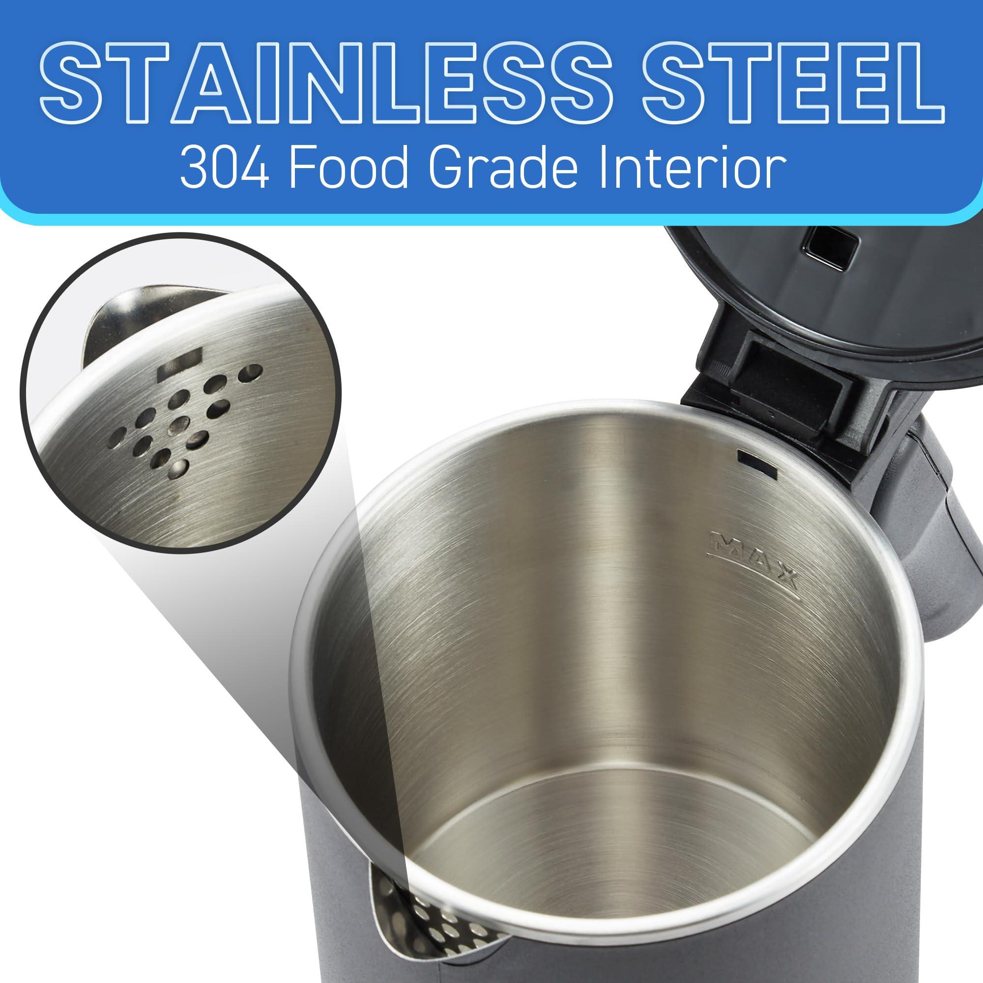 Elite Gourmet EKT719 Dual Volt 120-230V, Travel Double Wall Insulated Cool-Touch, 0.6L Electric Kettle, Stainless Steel Interior, Hinged-Locking Lid, Retractable Handle, Auto Shut-Off, Boil Dry, Black - Image 6