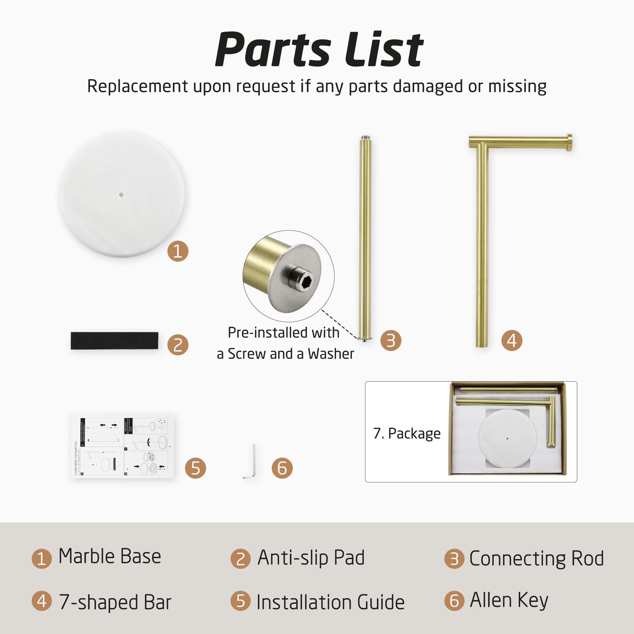KES Gold Toilet Paper Holder Freestanding, Toilet Paper Holder Stand with Natural Marble Base, 26" Height Floor Free StandingToilet Paper Holder 18/8 Stainless Steel Brushed Gold, BPH284S66-BZ - Image 9