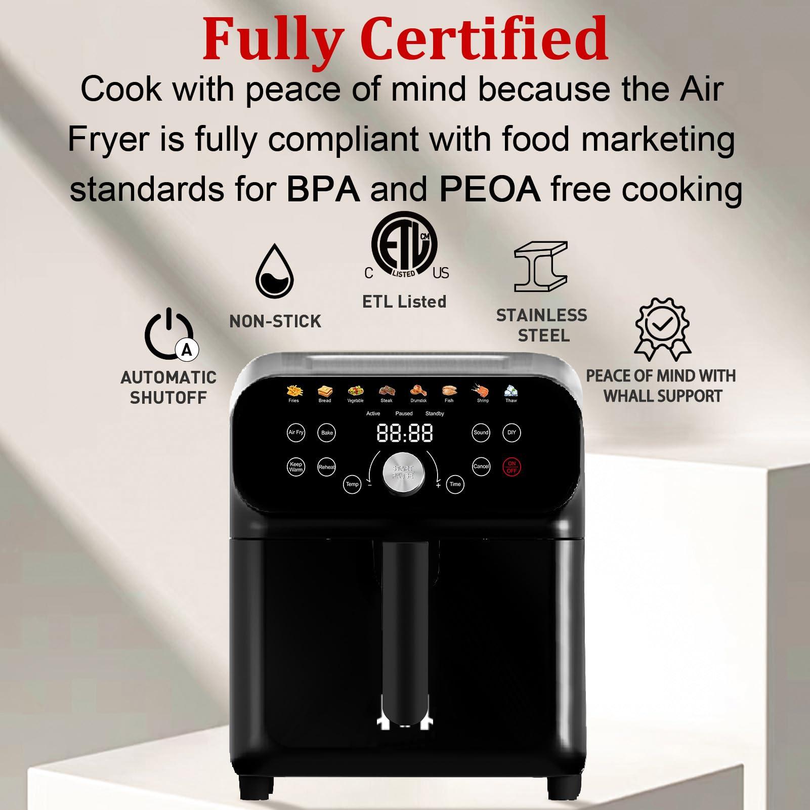 WHUTO 6QT Air Fryer Oven with LED Digital Touchscreen, 12 Preset Cooking Functions Air fryers, Bake, Reheat, Keep Warm, Nonstick and Dishwasher-Safe Basket, Stainless Steel/Black - Image 6