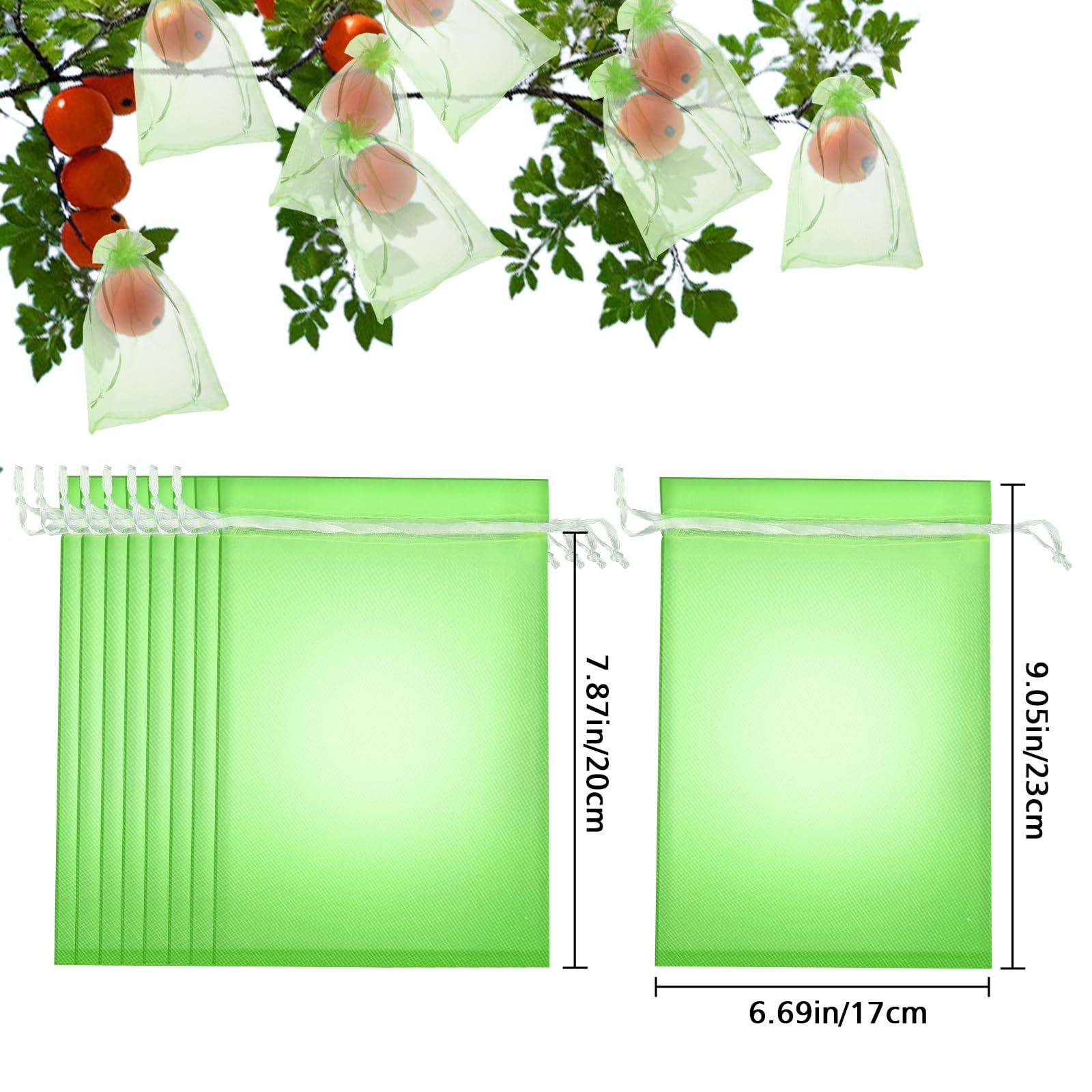 ENPOINT 50 Pcs Fruit Protection Bags, 6"x9" Garden Netting Green Bags for Fruits & Vegetables, Deer Netting Mesh Bag Drawstring, Green Bags for Produce Mango Tree Apple Tree Fruit Trees Plant Flower - Image 2