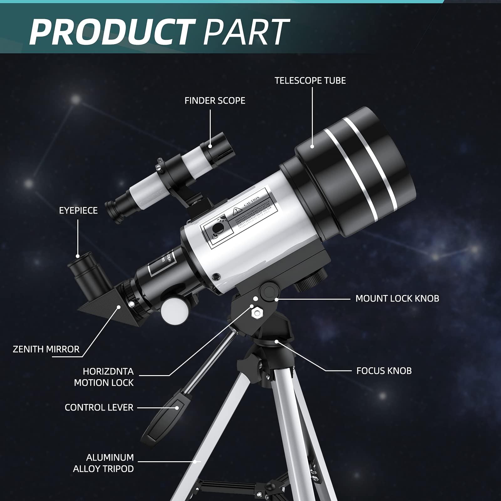 Telescope for Kids Beginners, 70mm Aperture 400mm Refractor Telescopes for Astronomy Beginners, Portable Travel Telescope Astronomy Gifts - Image 7