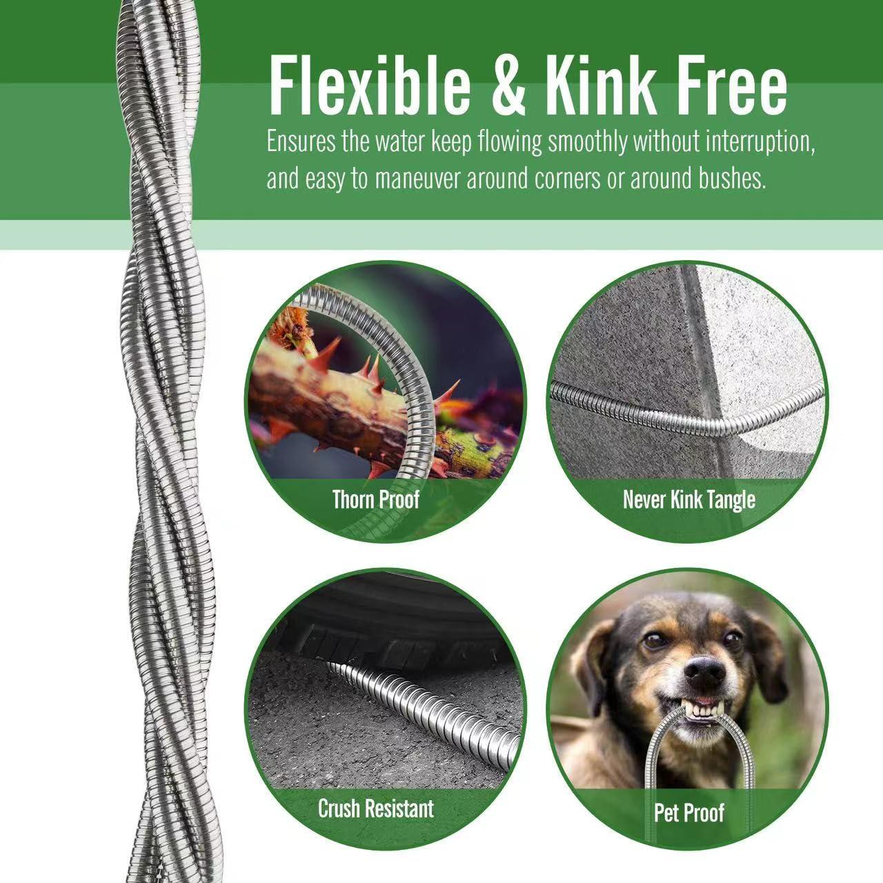 SKYWARD 304 Stainless Steel Garden Hose 15 ft with Female to Male Metal Connector, Anti-Leakage, Flexible & Lightweight Kink Free Water Hose, Easy to Use & Store (15ft) - Image 2