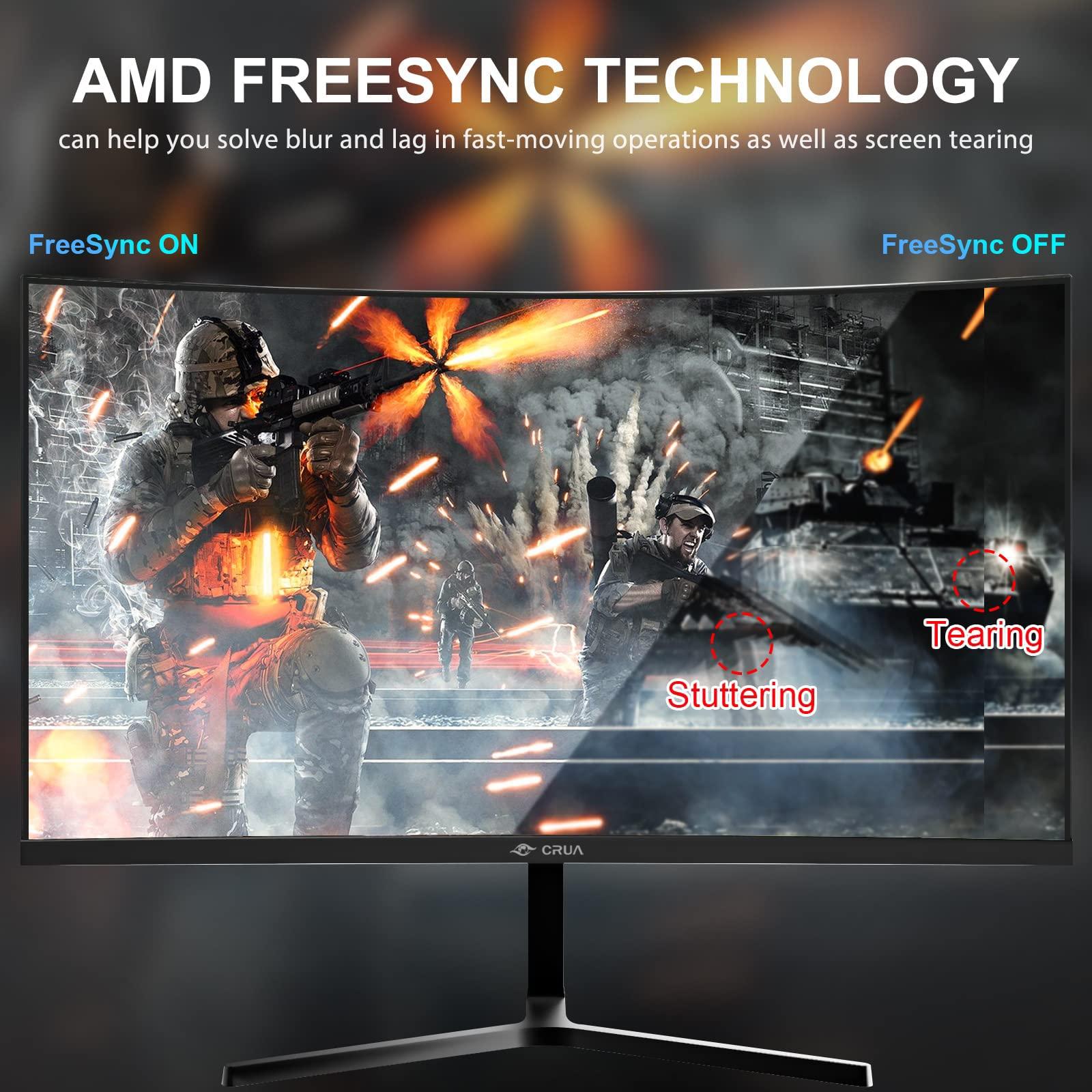 CRUA 24” Curved Gaming Monitor, 180Hz/144Hz FHD 1080P, Support 120% sRGB, AMD FreeSync, Low Motion Blur, Wall Mount Installs Compatible, for Office and Games(HDMI 1.4 & DP 1.2) – Black - Image 3