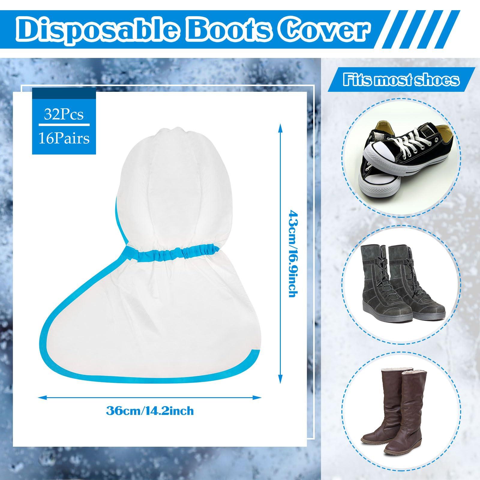 Heentan 16 Pieces Disposable Boot and Shoe Covers Plastic Long Boot Covers Waterproof Rain Shoe for Men and Women, White - Image 2