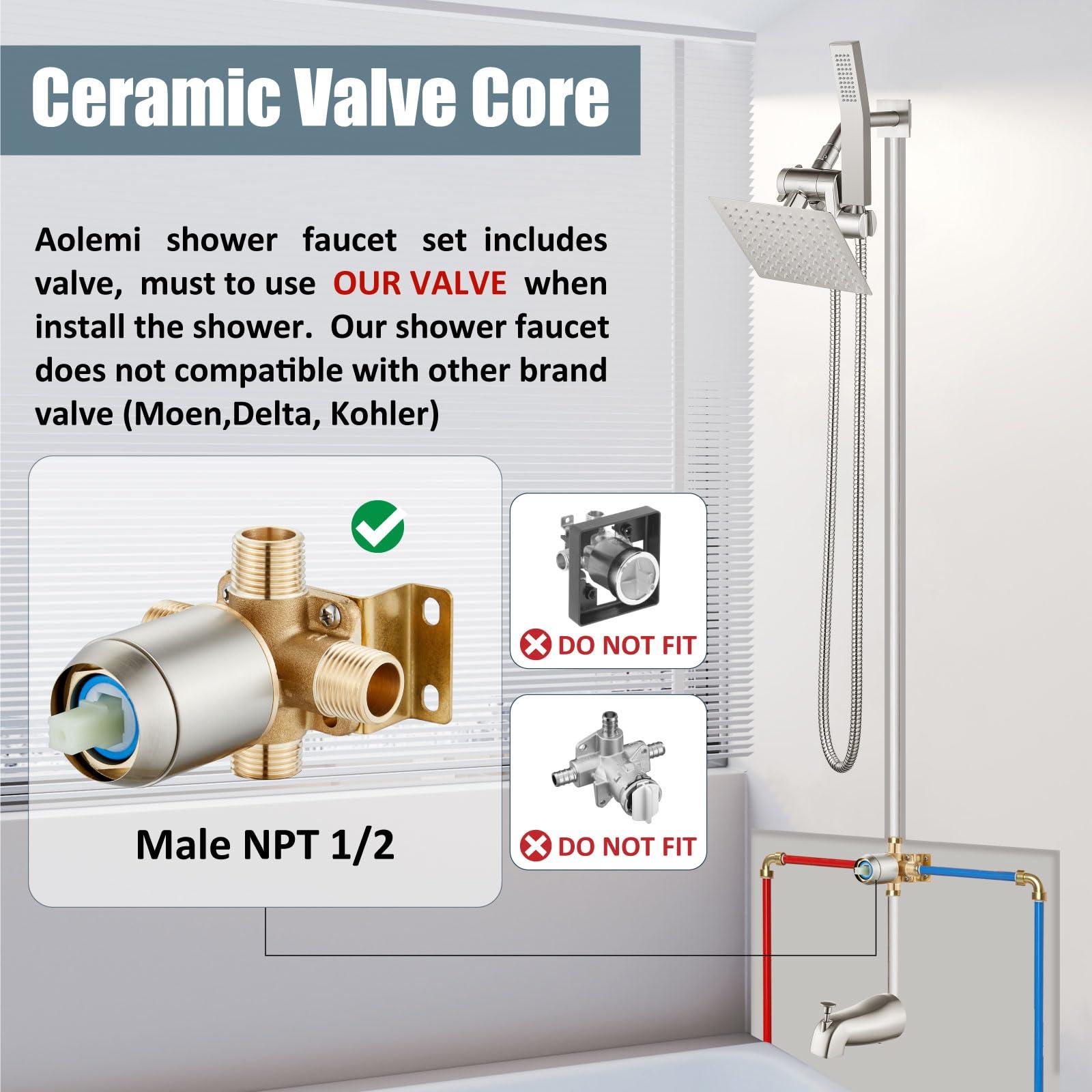 Aolemi Shower Tub Faucet Set with Handheld Spray Shower System Single Shower Rainfall Head and Handle with Tub Spout Combo Rough-in Valve Included Shower Trim Kit 6 Inch Shower Head, Brushed Nickel - Image 2