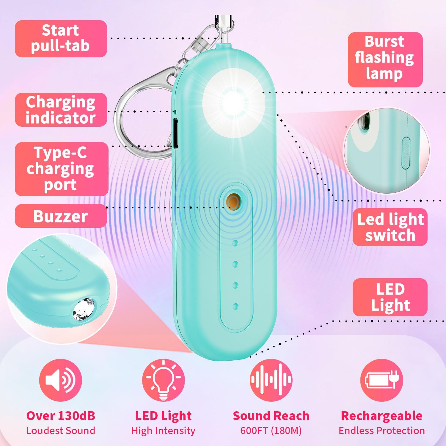 Rechargeable Personal Safety Alarm for Women - 130dB Self Defense Keychain Alarm Whistle with SOS Strobe Light, Low Battery Notice - Security Protection Devices for Kids Elderly College Essentials - Image 3