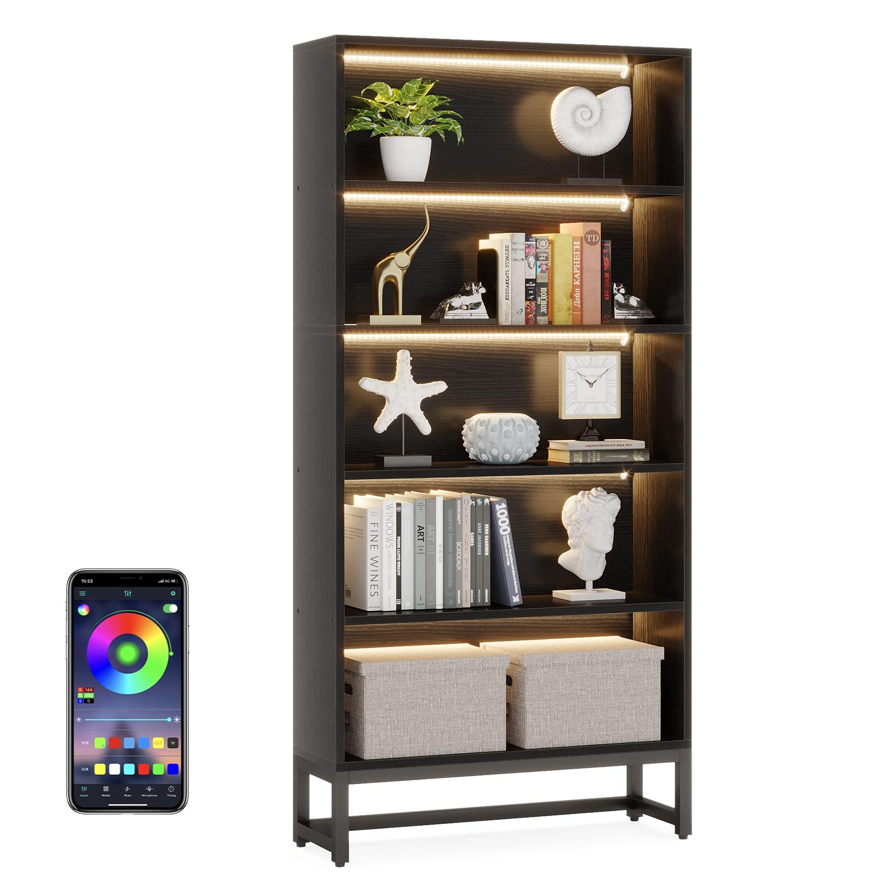 Tribesigns Tall Bookcase Black Bookshelf, 70.8” Large Bookcases Organizer with LED Lights, Heavy Duty Free-Standing Library Bookshelf with 5-Tier Storage Shelves for Living Room, Bedroom (Black) - Image 10
