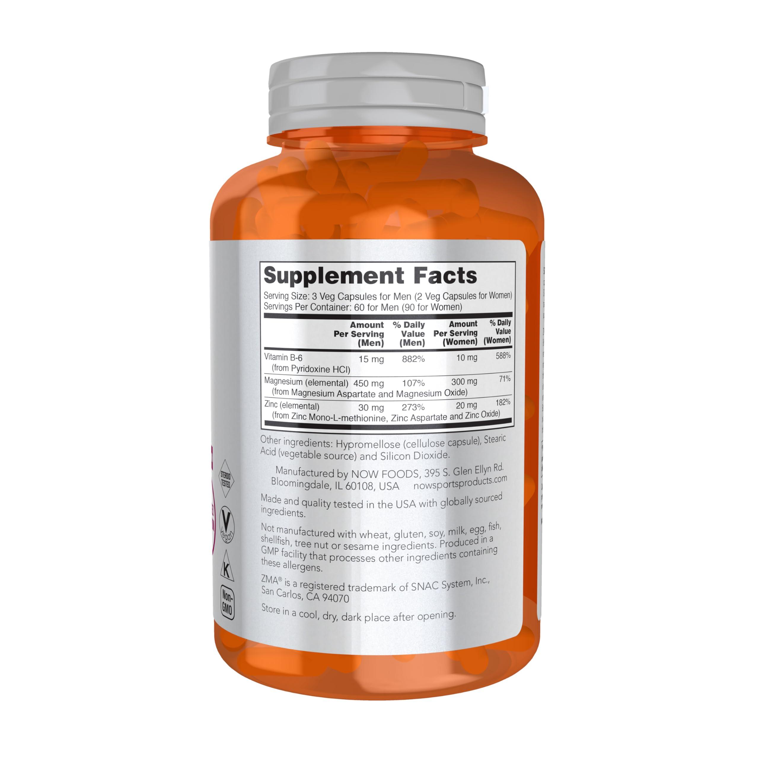 NOW Foods Sports Nutrition, ZMA (Zinc, Magnesium and Vitamin B-6), Enhanced Absorption, Sports Recovery*, 180 Capsules - Image 3