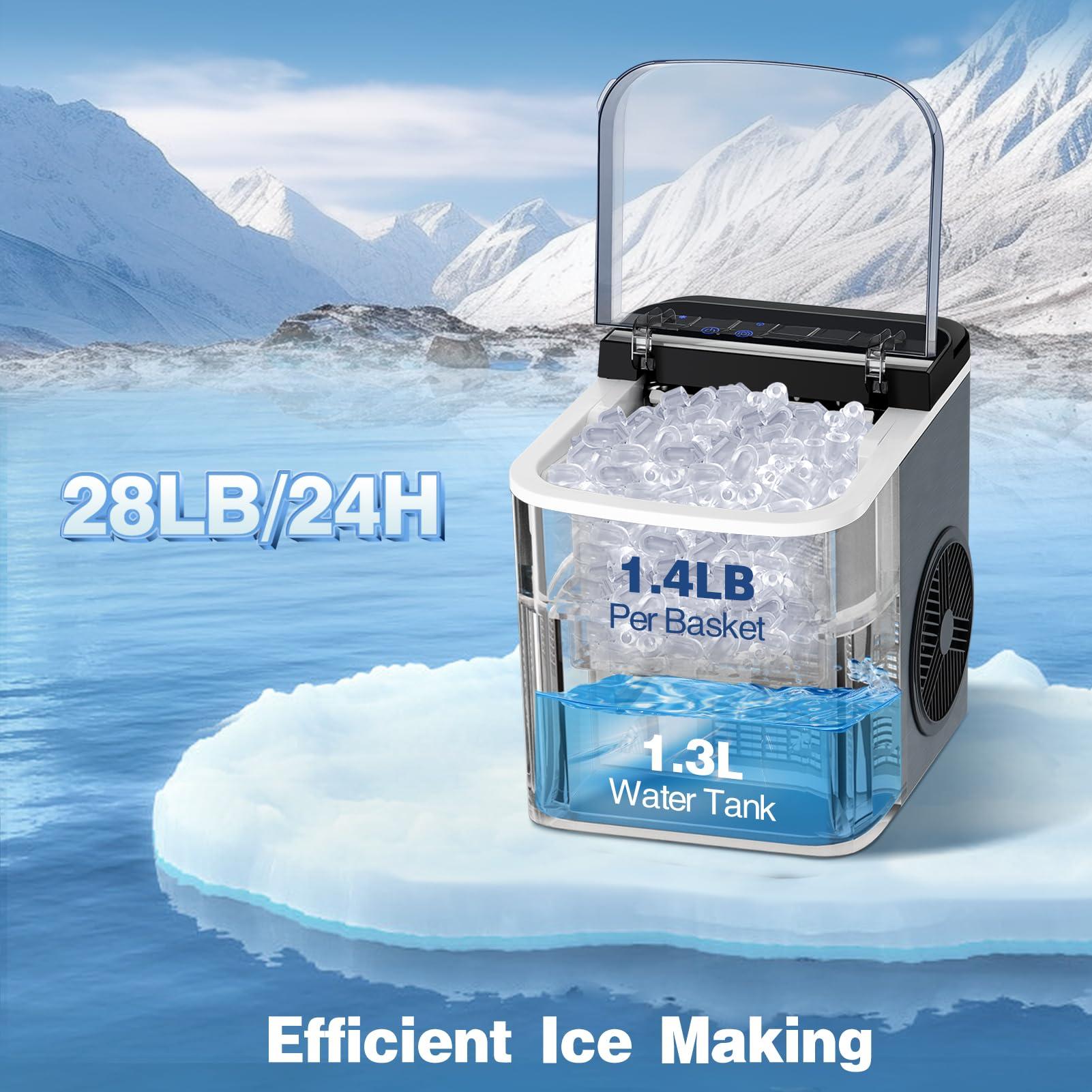JINJUNYE Upgraded Ice Maker Countertop 28Lbs/Day, 15H Timer, 9 Ice Cubes in 6 Mins, Self-Cleaning Portable Ice Makers 2 Size Bullet Cube, Ice Machine Maker with Scoop, for Home, Kitchen, Camping - Image 2